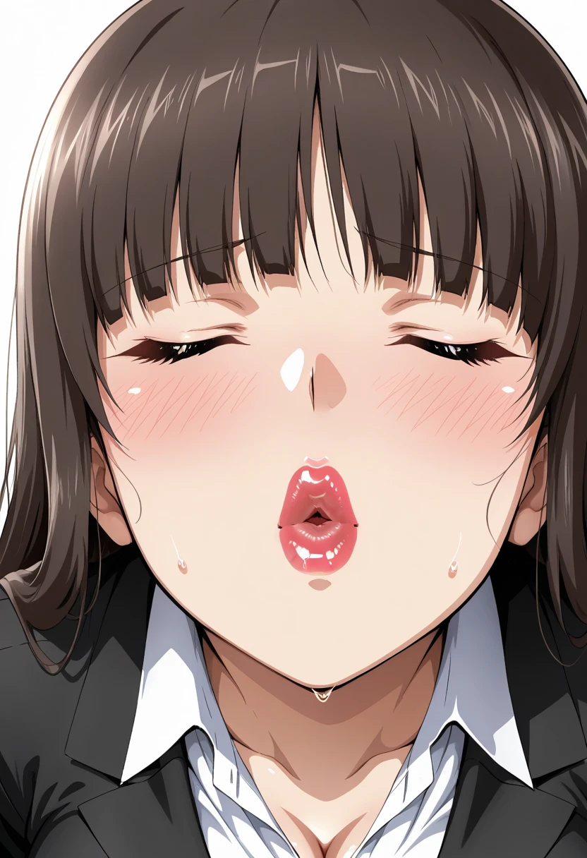 masterpiece, best quality, amazing quality, very aesthetic, absurdres, 1girl ,ohogao, (snot), rolling_eyes,fucked_silly, 1girl, long_hair, bangs, brown_hair, white_serafuku, (half-closed_eyes),portrait, bust shot, (masterpiece,highres,extremely delicate and beautiful),sex,orgasm,embarrassed,blush,makeup, ohogao, open mouth, kneeling