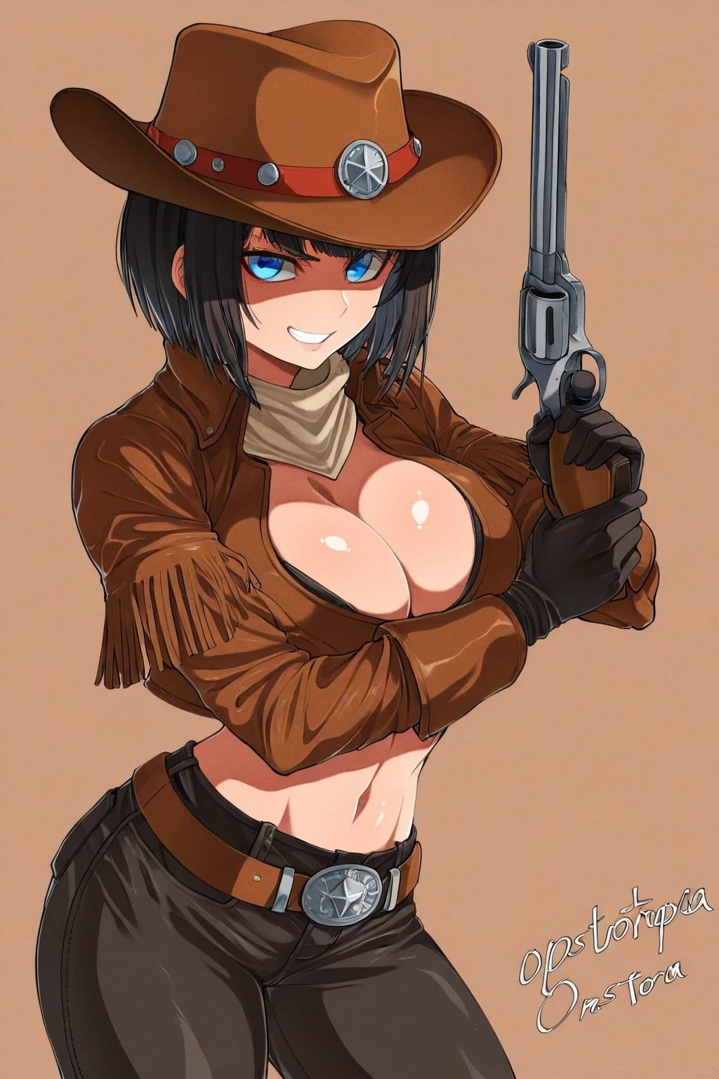 (((????:1.9))),(((????:1.9))),score_9, score_8_superior, score_7_superior, とてもbeautiful, sauce_anime, detailed, high quality, beautiful, masterpiece, detailed eyes,((White monochrome background)),((Alluring face:1.2)) Hat Adjustment,Redhead, ponytail, blue eyes, freckles, Side Lock, watch,Brown gun belt with holster,Cowboy hat, Cowboy boots, PDXL ,((Full Body Shot:1.5)),((Drunk:1.5))