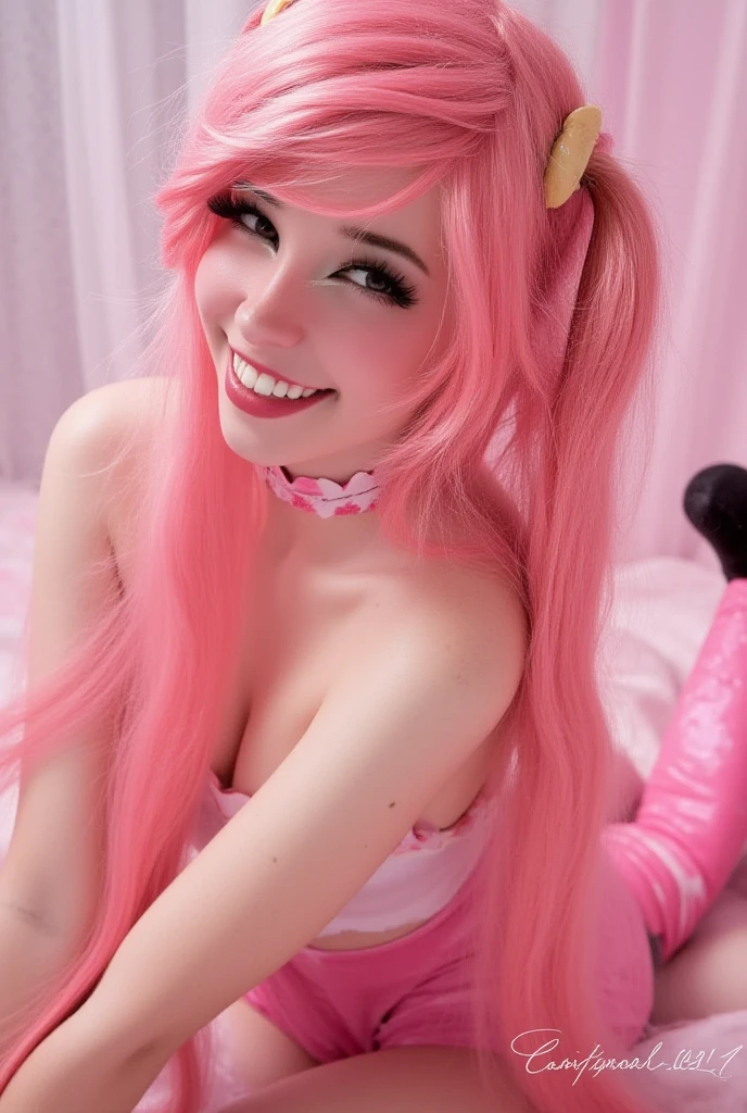 (overhead view) Cute redhead with rainbow colored hair tips, ribbons in her hair, 18-year-old woman, happy, smiling, in twin tails, perfect eyes, clear sparkling blue eyes, very pale skin, silky smooth white skin, flying a fancy metal luxurious space ship, futuristic cockpit, she's a pilot, outer space seen in windows, dark warm lighting, wearing silk  and , (pastel rainbow colors, and polka dots), silk, pantyhose, stockings.