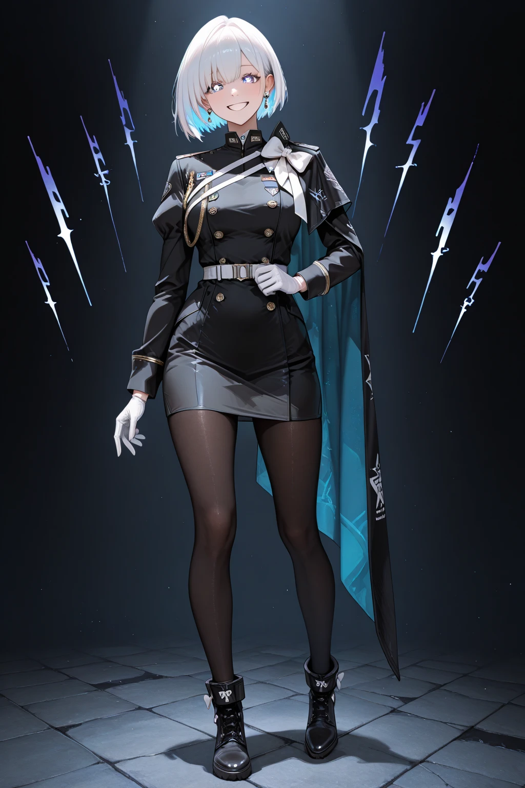 Purple Hair,long hair,Adult female,(suit),White Y-shirt,((Rolling up his sleeves)),(corset),(Black tight skirt),(High heels),Heels are visible,((Simple white background)),smile,((whole body)),((full body)),