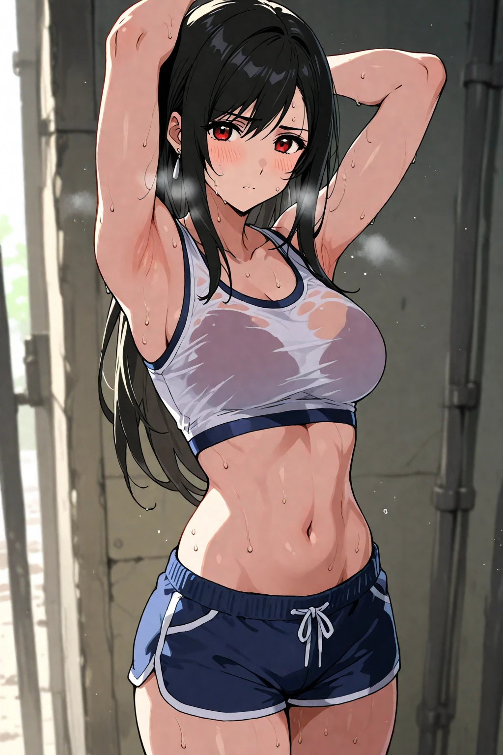 Teenager, sexy, (brown skin:1.5), confused look on face, Old ripped clothes, chained hands, clipped hair, armpits focus, sweaty armpits, hairy armpits, detailed armpits, realistic, photorealistic, (8k, RAW photo, best quality, masterpiece:1. 2), (realistic, photo-realistic:1.37) ultra-detailed, vivid colors, studio lighting