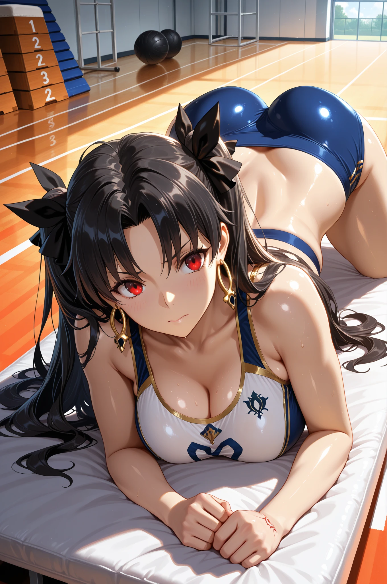 masterpiece, best quality, beautiful art, high resolution, well formed hands, body and fingers, 1 woman, solo, wonder woman,  tiara , long blue hair, blue eyes, arabian belly dancer, adult, big breasted, cleavage, hair ribbon, full body,  and skimpy outfit , gorgeous legs and thighs , ryona,in peril, she is being beaten up by her opponent, receiving the impact of her opponent's attacks, reacting to the hits, closed eyes, she is being slapped in the face, knocked down, slammed against the floor, screaming in pain and agony, showing weakness and vulnerability, heroine in peril, ryona and perilous scene, sweating, bouncing , martial arts tournament with beach environment 