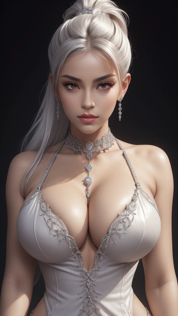 Ultra-detailed complex 3D rendering of the face, (masterpiece, top quality, octane rendering,), glamour shots full body image, very beautiful young elves, cleavage, (highly detailed skin: 1.2), (exposure: 1.1), ((blue micro bikini: 1.95)))). , 8k, (((very soft breasts)), (((conspicuous large pink areola)), beautiful Caucasian woman with white skin with full soft breasts with big buttocks, one, long braided hair, big breasts, dynamic angles, (((huge breasts: 2.4)), ultra-realistic photos, ((((((silver hair)))), futuristic urban background, facial muscles, (((((detailed and glamorous silver crown)))), In the style of Marvel Comics, ArtStation Trends, Clear Focus, Intricate Details, Very Detailed, Detailed Green Eyes, Sharp Focus, Digital Rendering, Professional, Abs, Lip Gloss, Glossy Skin, Sexy Pose, Golden Tattoo All Over Body, Silver Pattern All Over Body, Silver Lame Skin, Gold Glitter Skin, Mansuji, Buttocks, Jeweled All Over the Body, with silver scales, silver hair,