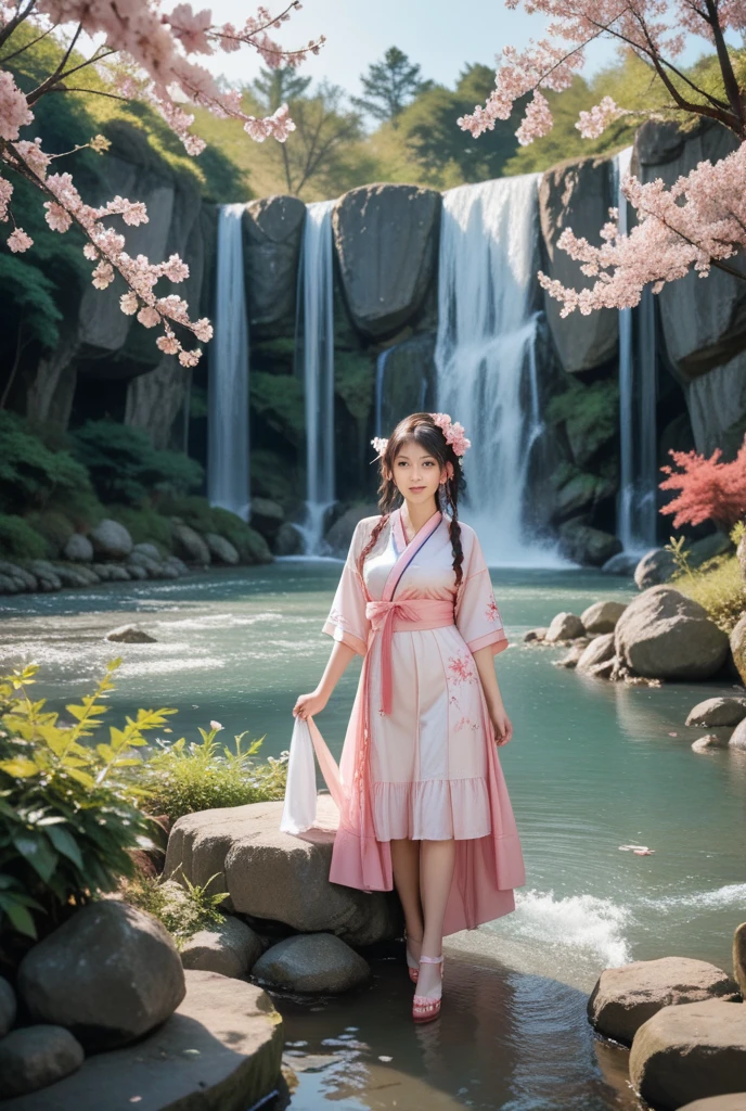 Araffe asian woman in a white dress posing in a garden - SeaArt AI