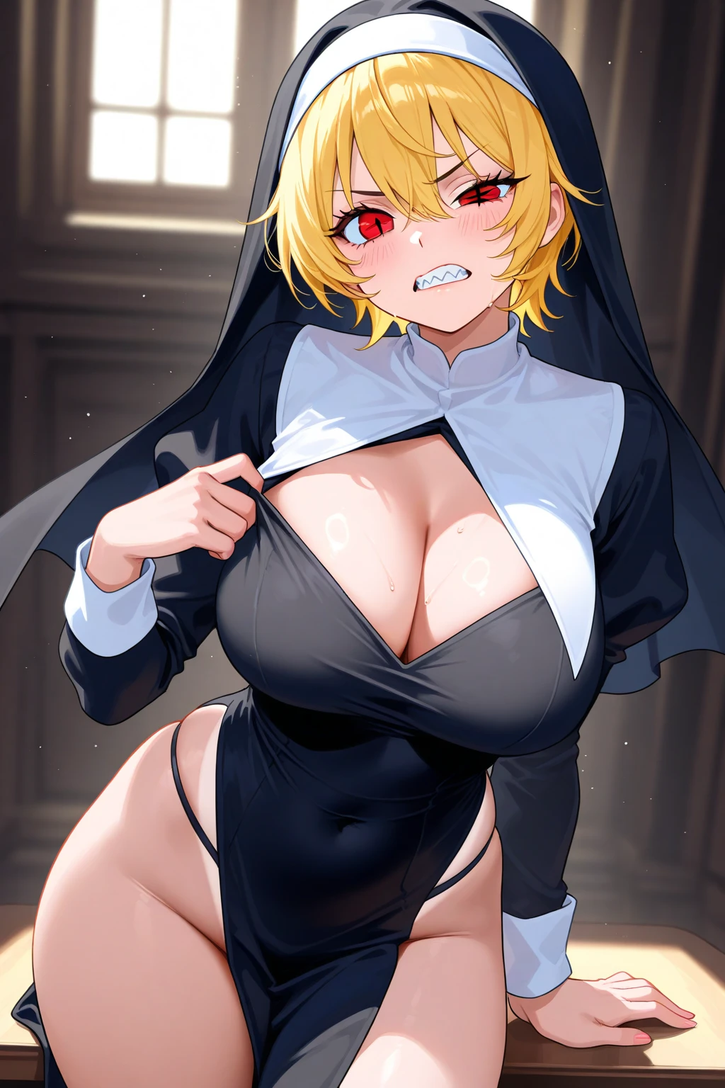 score_9,score_8_up,score_7_up, source_anime, ((mature female)), 1boy, 1girl, dark skinned male, , hellsing, seras victoria, indoors, vampire mansion, blonde hair, front view, ,, ((painful)), closed mouth, tearing up, gigantic ,  pasties