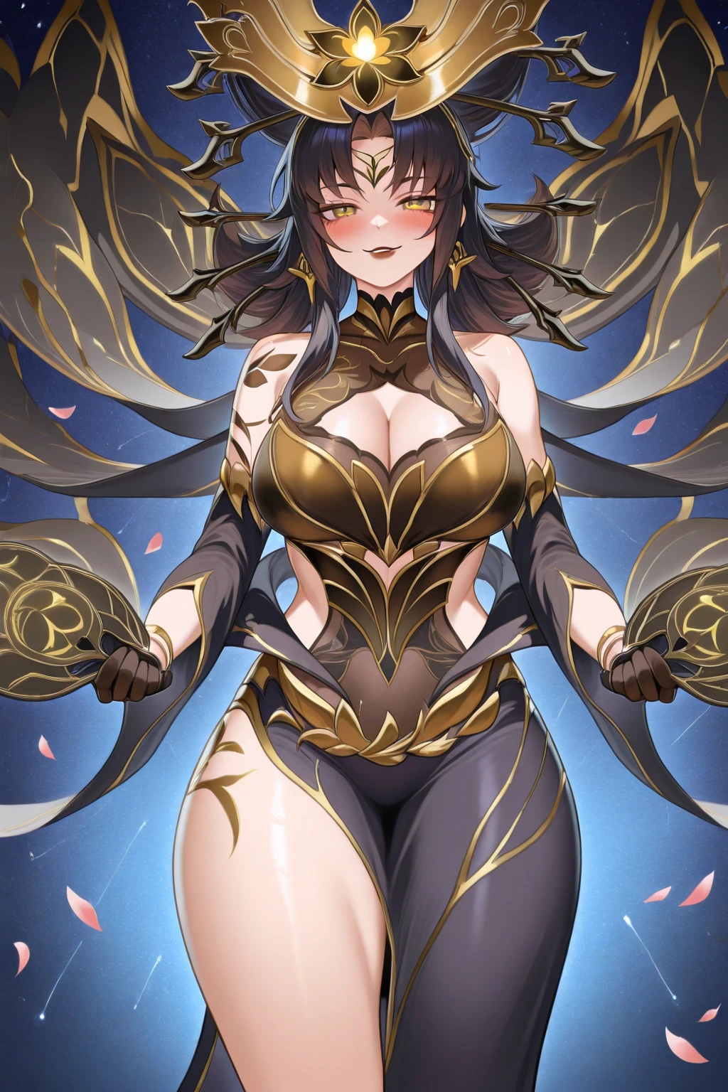 ((((((outstretched hands, out stretched fingers, outstretched arms)))))) black hair, bare shoulder, red eyes, very long hair, cleavage, large breasts, dress, showgirl skirt, high-leg, cleavage cutout, tiara, bare thighs, gauntlets, bare shoulder, spread fingers, bare fingers, bare hands, good hands, best hands, Correctly aligned fingers, extremely detailed hands and fingers, ultra detailed hands and fingers, super detailed hands and fingers, perfect hands and fingers, biologically accurate hands and fingers, (((4 fingers and 1 thumb accurate hands and fingers))), beautiful hands and fingers, hands and fingers drawing, human hand and fingers, perfect arrangement of fingers, detail focus hands, detail focus fingers, perfection hands, better hands, adult face, fearless face, (((both arms, two arms, both hands, two hands))), super fine illustration, masterpiece, masterwork, by famous artist, official art, ultra high res, best quality, high quality, Hand, detailed, perfect, perfection , hands, both hands is Thumb and index finger and middle finger and ring finger and little finger, even hands, panties, thighhighs, symmetrical bangs, gleaming skin, oil skin, shiny skin, wet skin, sweat, rouge, exquisite, beautiful, extremely detailed cg unity 8k wall paper, perfect face, ultra detailed beautiful face, perfect nose, perfect mouth, clear eyes, light eyes, perfect eyes, symmetrical eyes, even eyes, 16k portrait, absurdres, perfect body, perfect anatomy, perfect proportion, perfect arms, perfect torso, symmetrical hands, symmetrical arms, open arms for viewer, extremely detailed cg, beautiful artwork, production art, ultra quality, high quality, finely detailed, insanely detailed, absolutely resolution, raw photo, fantastic, amazing, beautiful portrait of cute anime girls, hdr, very aesthetic, cinematic, super detailed skin, top quality, intricate, professional quality, highly detailed, crisp quality, sharp focus, rich contrast, extremely high resolution, realistic hands:1.2,