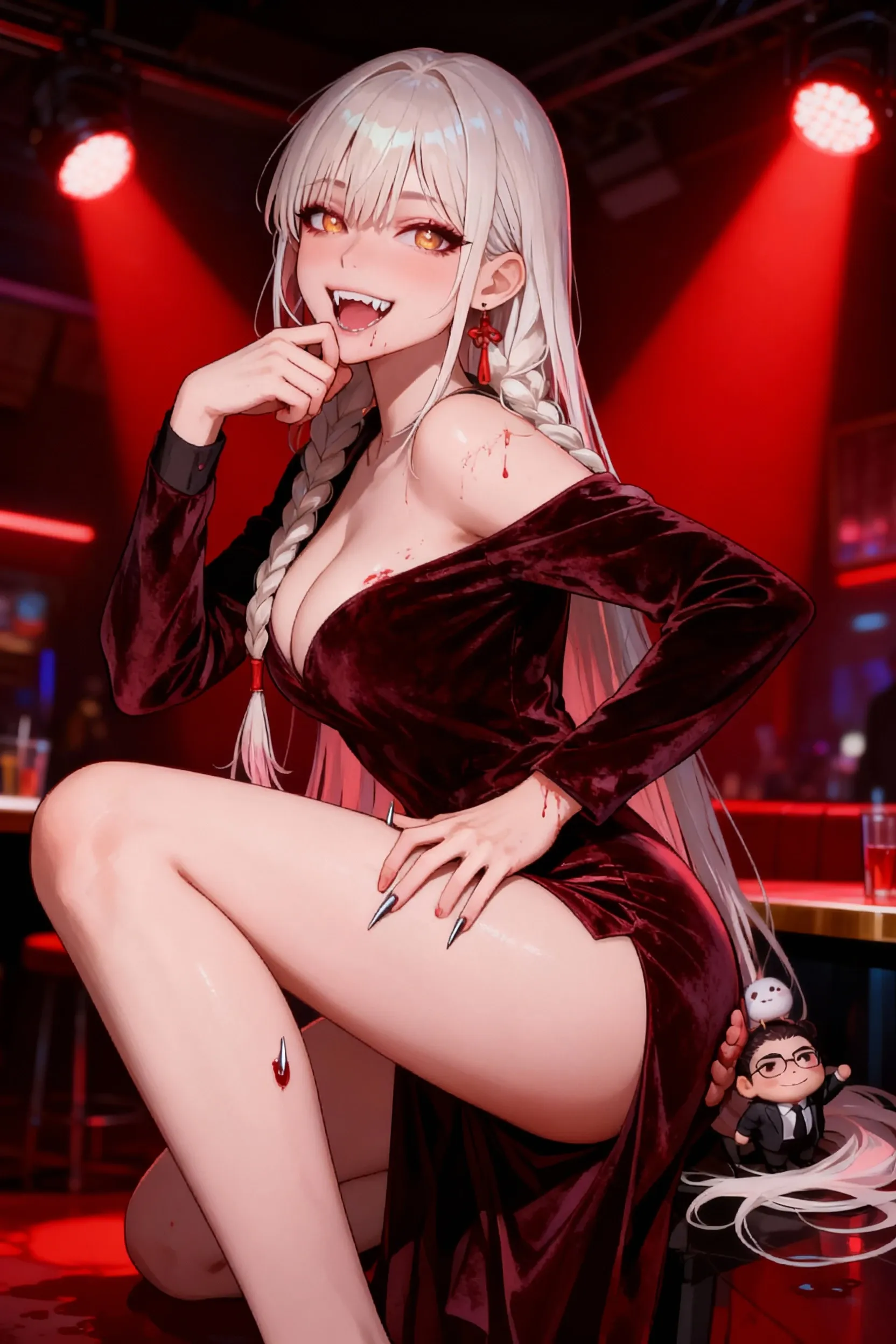 a picture of an (anthropomorphic shark: 1.6) female anthropomorphic shark, sitting in a bar, wearing black mini dress, grey shark skin, pixar style 16k, RAW, [best detailed], masterpiece, best quality, High Detail, Ultra High Quality, High Resolution, 16K Resolution, Ultra HD Pictures, Realistic, Clear Details, Realistic Detail, Ultra High Definition