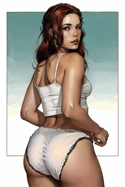 Jovem, ruiva, pensativa