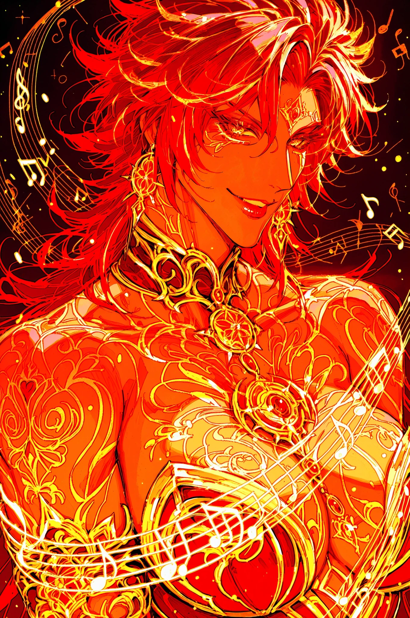 magical tattoo with sparkling musical notes all over the body