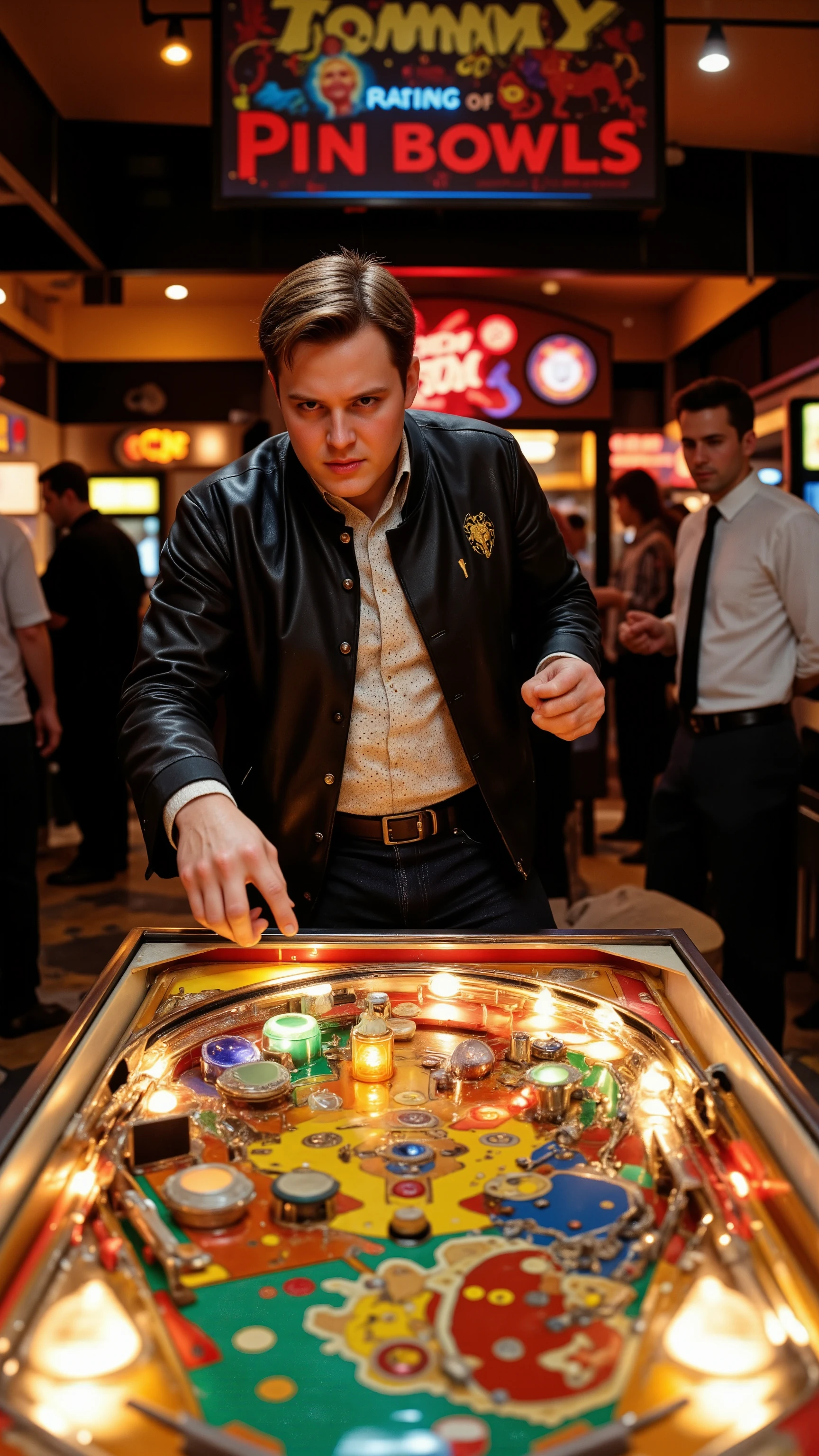 highdefinition images、movie、Tommy 、The Magician of Pin Bowls、1970One genius gamer plays pin bowl at an arcade