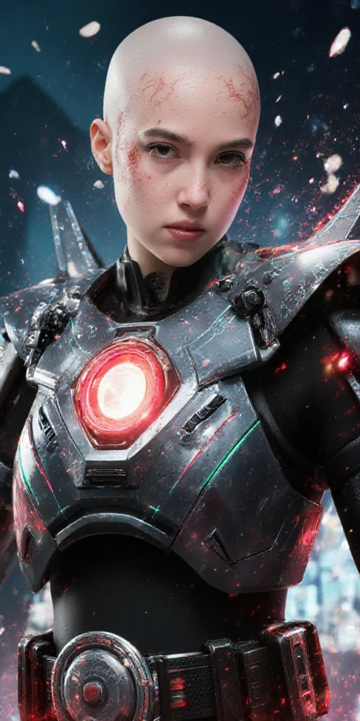 RAW, Masterpiece, Super Fine Photo,, Best Quality, Ultra High Resolution, Photorealistic Photorealism, Sunlight, Full Body Portrait, Amazing Beauty,,Dynamic Pose,Delicate Face,Vibrant Eyes,(From the side), She Wears Futuristic Iron Man Mech, Red and Gold Color Scheme, Detailed Face, Detailed Complex Busy Background, Messy, Gorgeous, Milky White, Highly Detailed Skin, Realistic Skin Details, Visible Pores, Sharp Focus, Volumetric Fog, 8K UHD, DSLR, High Quality, Film grain, fair skin, photorealism, lomography, sprawling metropolis in futuristic dystopia, seen from below, translucent, sea of daisy flowers