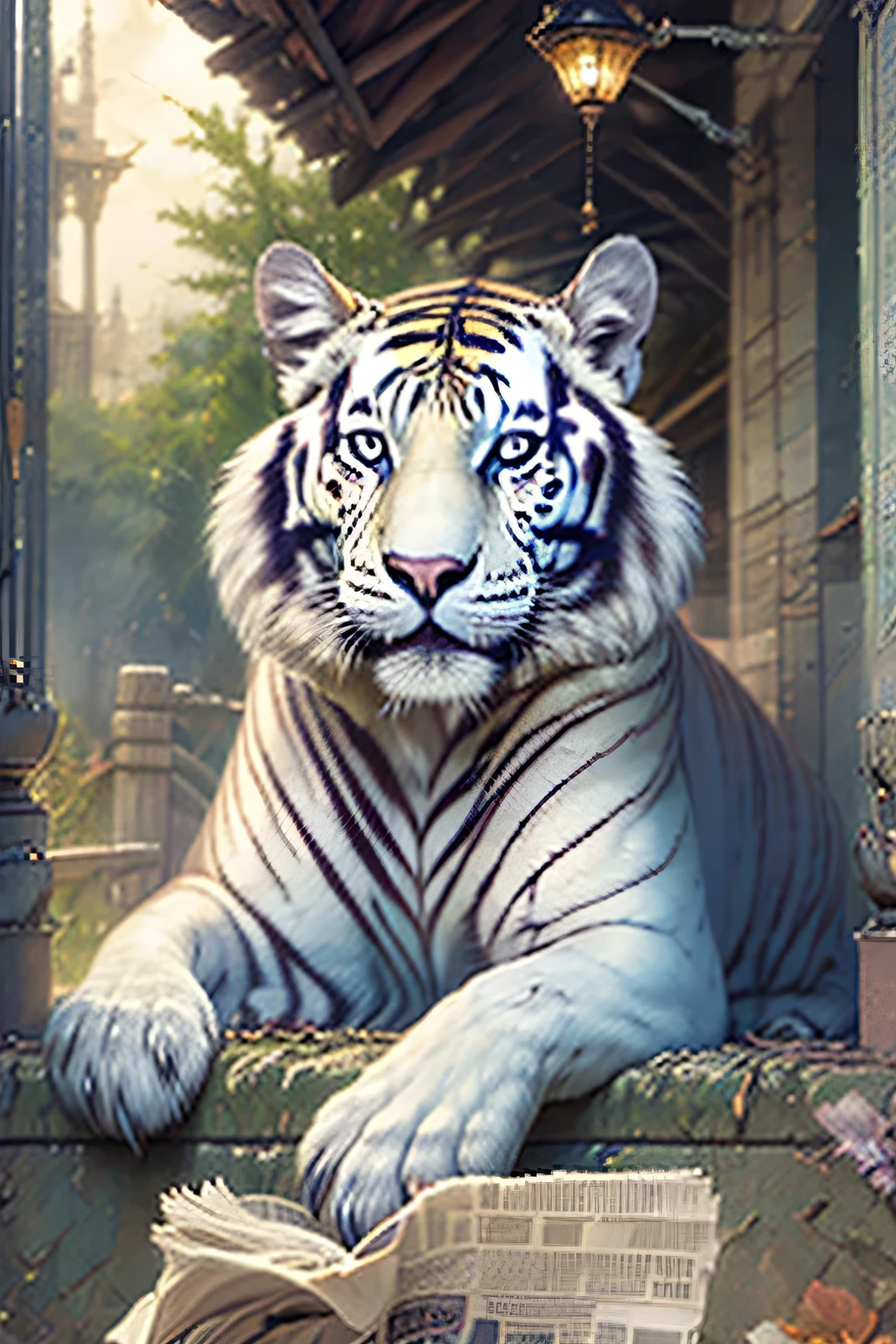 /imagine prompt: cartoon image of a majestic white tiger,
with big blue eyes and black stripes,
laying on a bed of green grass with a waterfall in the background,
emitting a sense of playfulness and cuteness,
drawn with a vibrant color palette and bold lines,
directed by Chuck Jones,
drawn by Tex Avery,
styled by Disney,
and illustrated in a classic hand-drawn style —c 10 —ar 16:9 --auto --s2