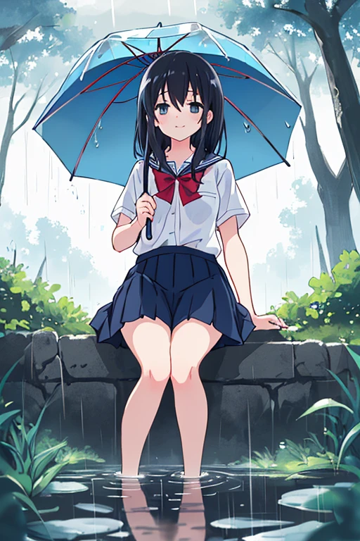 2girls,lifted skirts,exposing ,sailor uniforms,holding umbrellas,in a garden,(best quality:1.2),ultra-detailed,realistic,portrait,soft pastel colors,soft lighting,vivid colors.