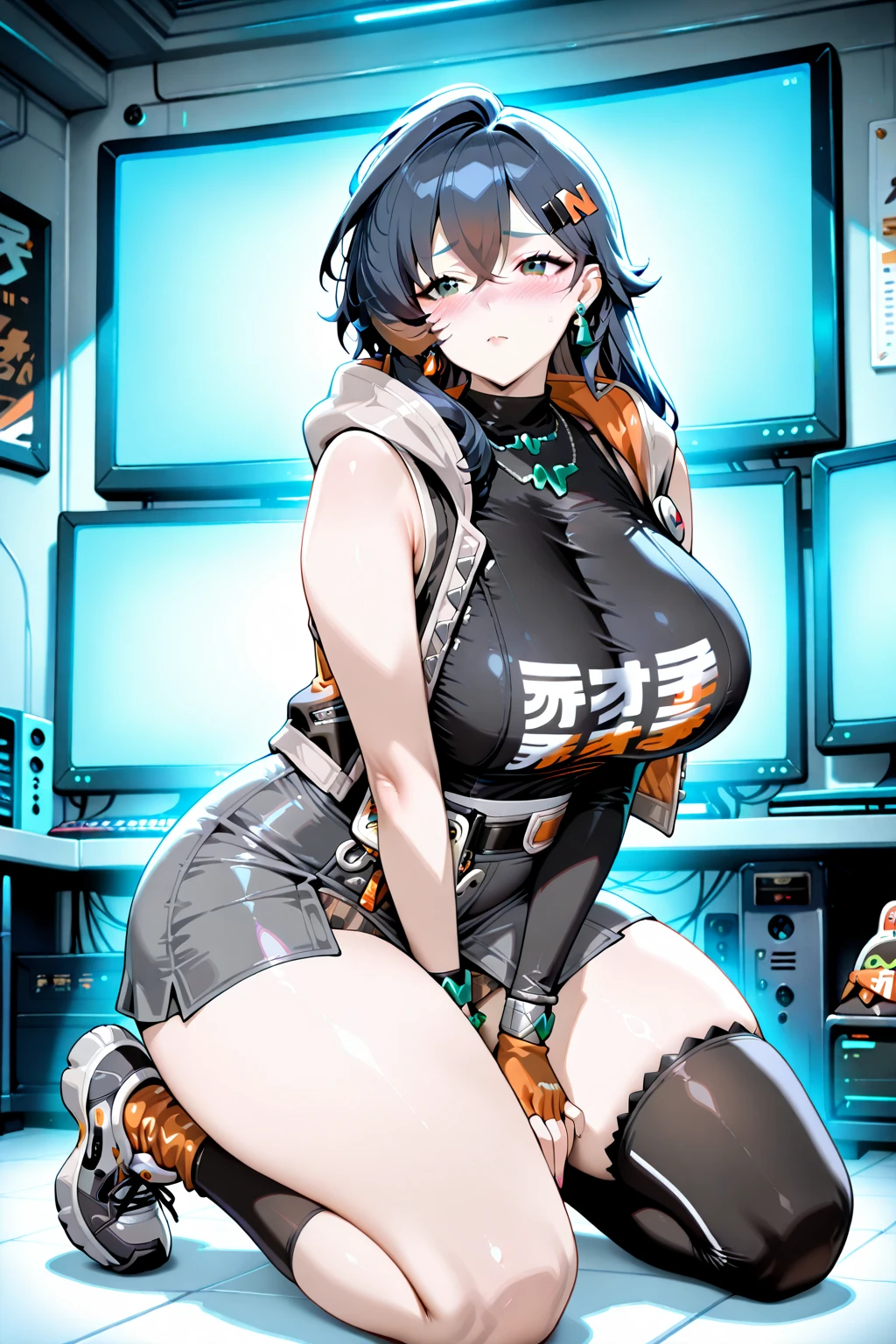 glaring、(Big Breasts)、curvy、(((((1 girl)))))、High-pressure poses、In a dark room、(older sister)、((owncast eyes))