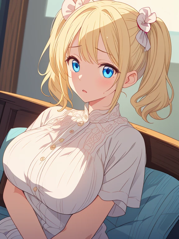 1girl in, hair bobbles, a 25 years old girl, Beautiful and Delicate Face, Stereograms, Exact ratio, Japan Person Model, fair white skin, Best Quality, 8K, Super Detail, Authentic Skin, Skin Details, Beautiful eyes, Atmospheric perspective, MASTERPIECE, Full of embarrassment, anaglyph, solid circle eyes, ear blush, surrealism, drop shadow, Perfect Hands, Perfect Legs, Japanese Girl, Beautiful Hair, ?????????????, ???????????, ????????????, CLOUDY LIQUID, ????, ??? in ?????, smiling eye, smile, POV, ???? Out, Short hair, ????? on Face, ????????, ??? in Face, Alice Margatroid, Blond hair, ??????? squeezing, ???????, ???? ????, insanely detailed