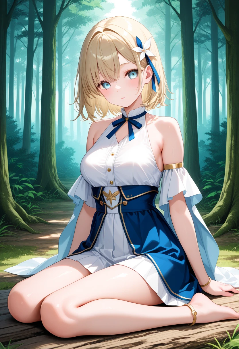 Texture CG,((Ultra Detail Art)),((​master piece)),(extremely details CG),1girl,solo,ragnarokarch,,(skirt pull,skirt lift,revealing ,pelvic curtain pull,pelvic curtain lift),gal,gyaru,beautiful breasts,slim body,slim legs,collarbones,slim and smooth lines,slim waist,small butt,( slip:1.2),(from below:1.2),(ass visible through thighs),( shot),wind lift,(highleg ,,white ,),(White Puff Sleeves,white thigh thighs,Gold Sash,White blue dress from neck to chest,cleavage cutout,Long blue skirt with slit),((over the knee length pelvic curtain)),(Blue Wide Sleeve,(Blue Dress wedgie Front)),long hair,golden blonde hair,Curve,Beautiful detailed eyes ,gleaming skin,open mouth,smile,outsides,clear sky,in summer,windy,garden, 