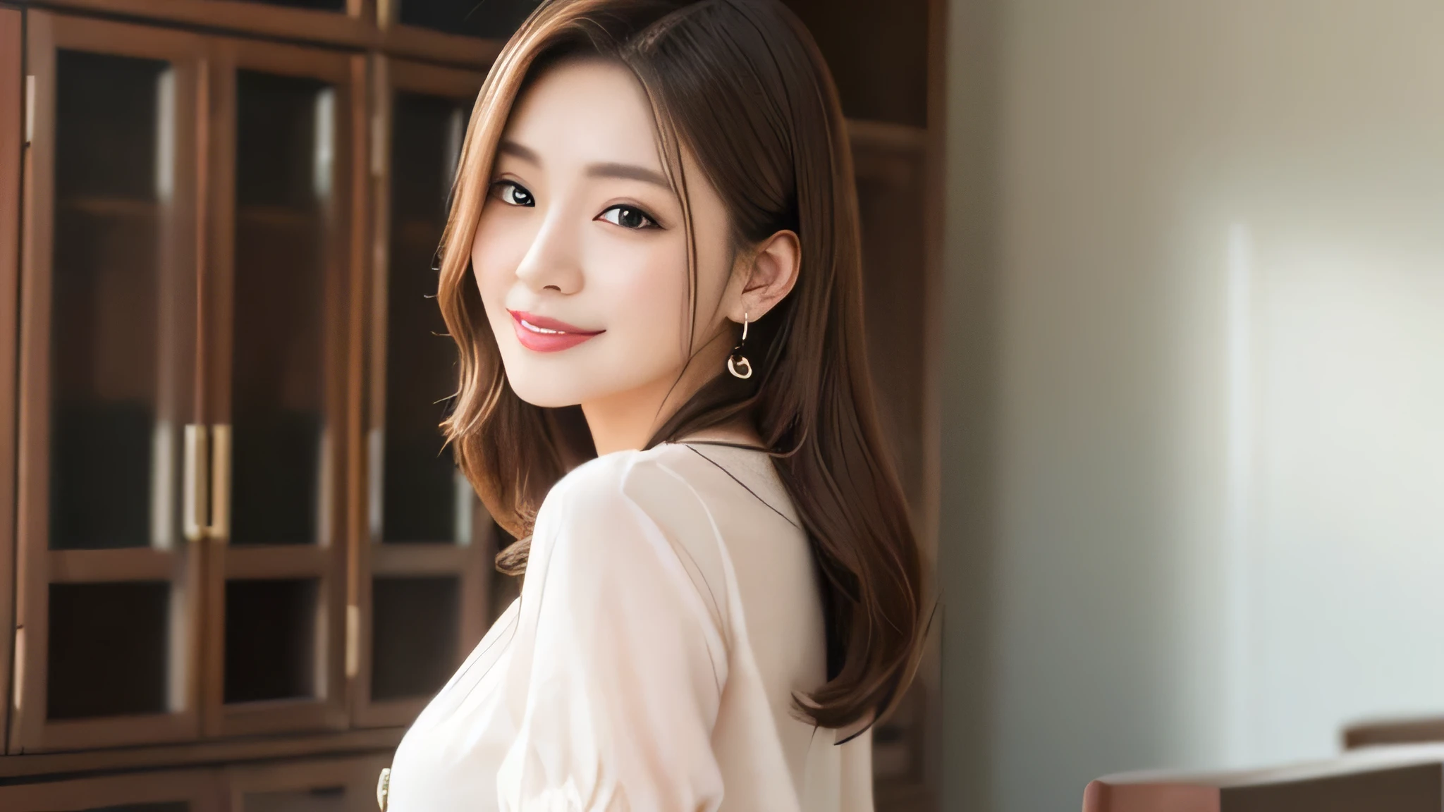 Beautiful mature woman with beautiful wavy long hair, she is alluring,  Mature, Ultra-high resolution,(Realistic:1.4), ((Highest quality)), ((masterpiece)), (be familiar with),