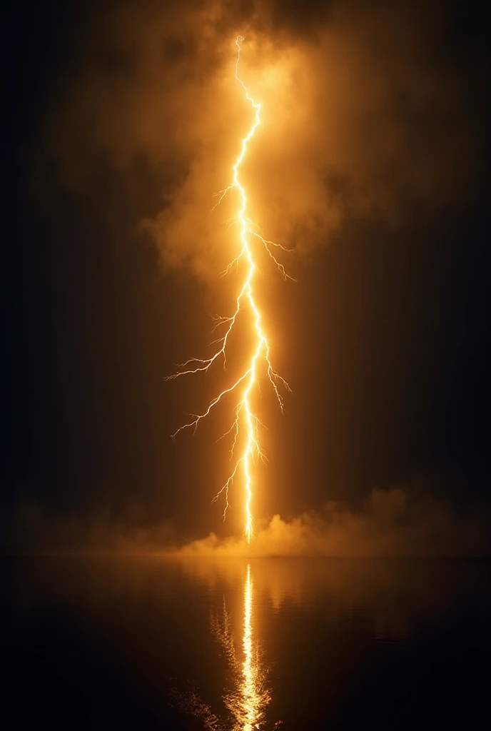 A powerful golden lightning bolt splitting the dark night sky - SeaArt AI