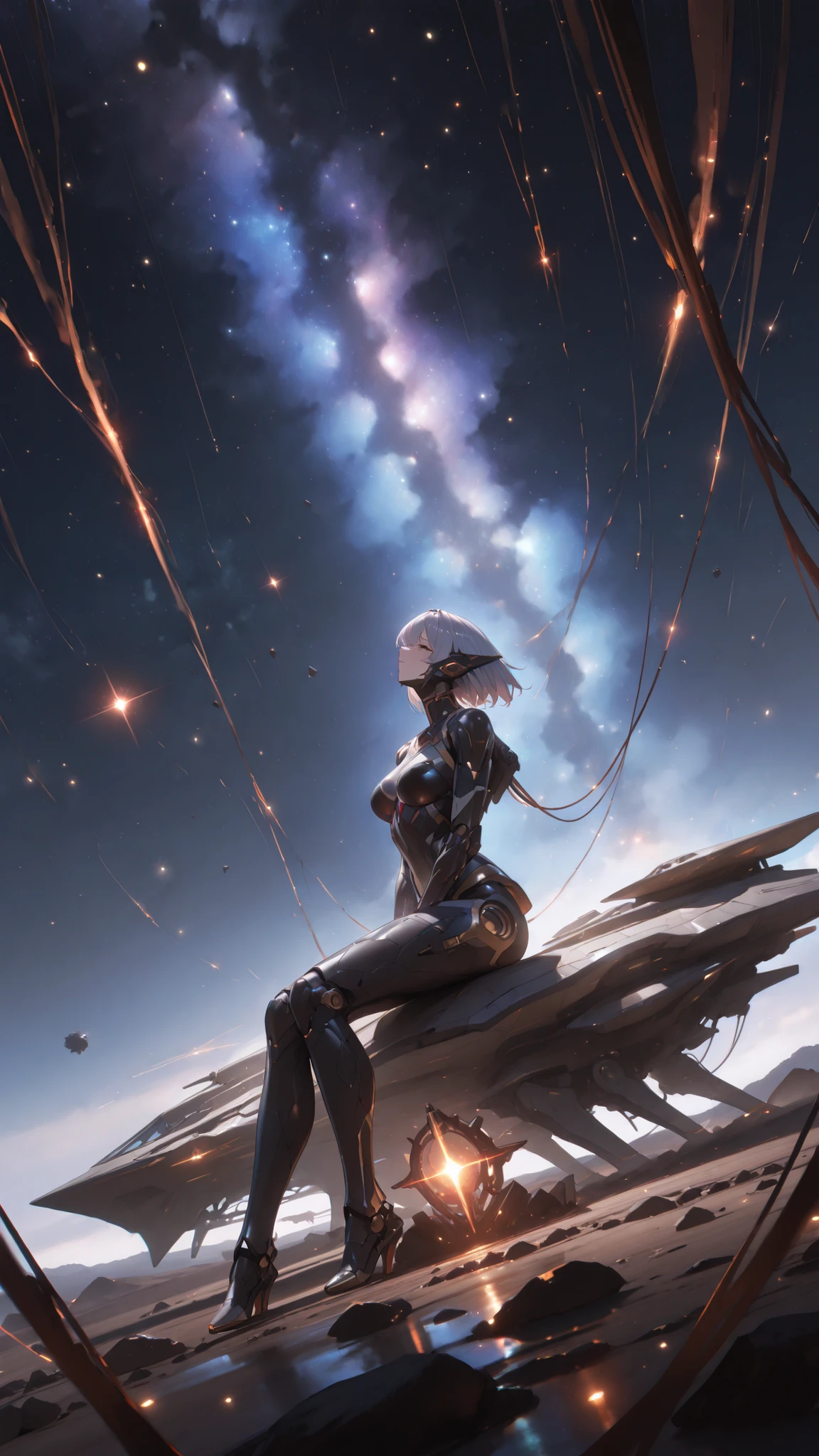 masterpiece, Highest Quality, amazing quality, very aesoftic, absurd, Newest,
forgotten_Star, aliens_Scenery, desoline_planet_surface,
womanhood_android, Humanoid_robot, mechanical_body, visible_joint, metal_limbs, synoftic_skin, exPosed_mechanism, robot_parts, cybernetic_details, cable, Glowing_core,
sitting_of上_Rock (syn),
broken_Spaceship, crashed_Starship, in_Background, behind_characters, big_ scale , Clearly _visible,
rimless_up_in_of_null, emotiof上al_Pose, Depressing, lof上eliness, hope,
Glowing_Starlight, nebula_null, metallic_reflectiof上, soft_light, Dust_個ofパーティクル, details_Background, cineminic_lighting, 宇宙of_Dust, eofreal_Glow, Reflexive_surface, storytelling_compositiof上, inmospheric_perspective, cineminic_wide_angle