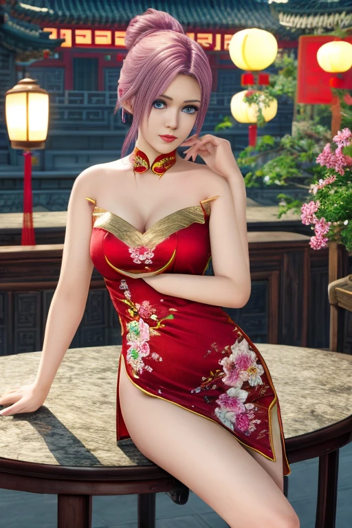 1girl,Elise,Relax,(Wearing Chinese cheongsam:1.4),(In the bridal chamber), (???? model pose:1.2),jewelry,grace,(((red-lips))), slightly parted lips, ???? smile,  clavicle,(????????????),Charming cleavage,((8k, RAW photos, top quality, masterpieces), high-definition RAW color photos professional close-up photos, (realistic, photorealism: 1.37), (highest quality), (best shadows),  ((??????, ????, ultra high resolution, high-definition CG unified 8K wallpapers, physically based rendering, movie lighting),solo,