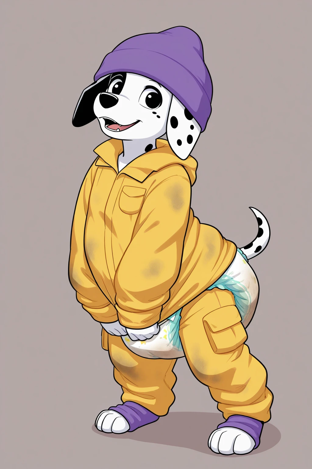 (by Drockdraw:1.2) (by chelodoy:1) (by ashraeli:1) Webby Vanderquack, White skin, White hair, orange legs:1.2, beak, DuckTales, tail shield, short hair, (Yellow Rain Jacket, baggy clothes:1.3) (hood:1.3)  (wet:1.3) to walk, Laughing, Mouth open, language, dressed, webbed feet, eyes are open, three-quarter portrait:1.3, Eyeliner, smile, white body, young, ???????, standing, back view, ????? torso, ?????, ???, smiling, ????????????, wet body 