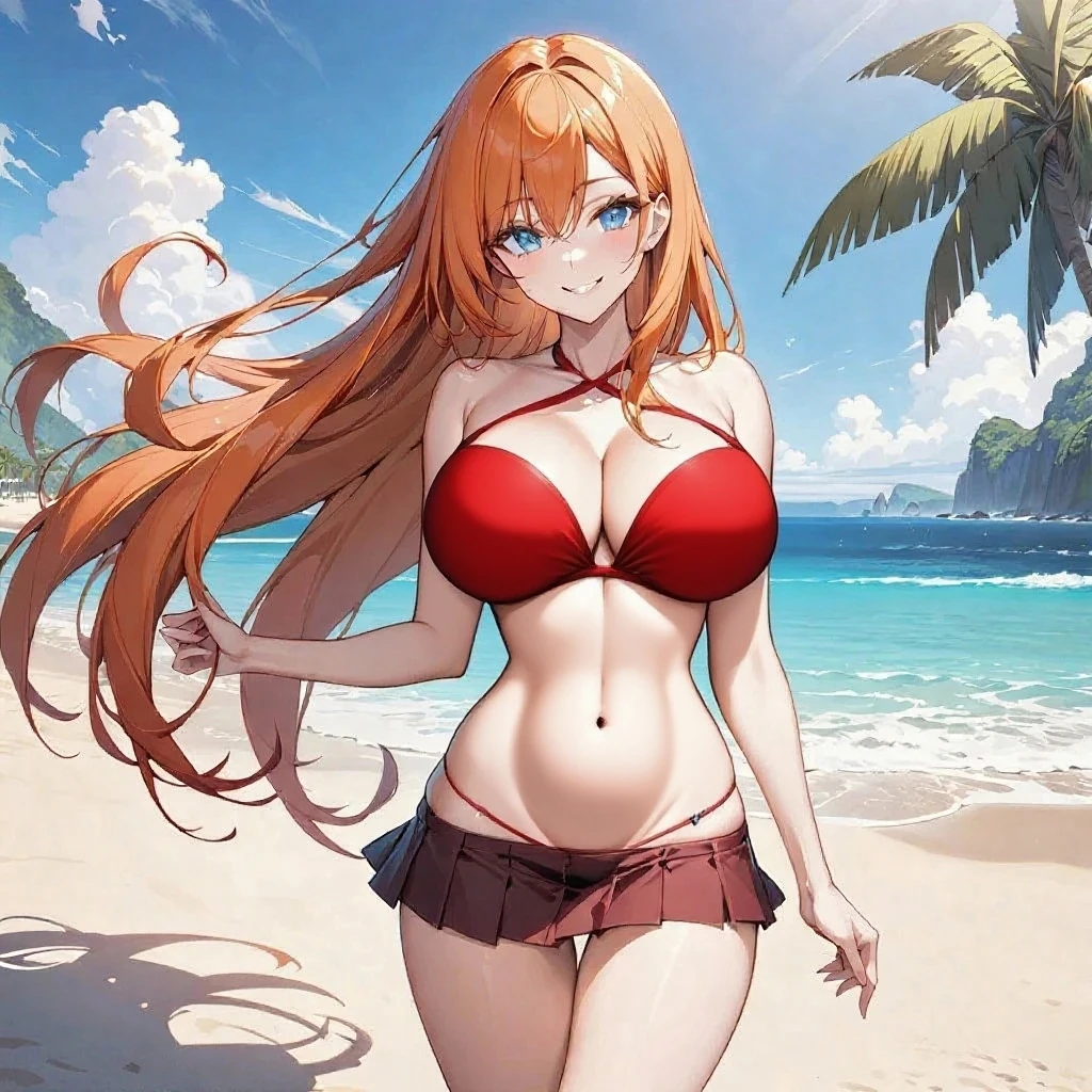 2d, masterpiece, best quality, anime, highly detailed, 5 girl, photo of 5 girl, quintuplets, nakano itsuki, red hair, long hair, star hair ornament, ahoge, ?????????????, spa, red ??????, outdoors, smile, full body, ???? body, perfect body, standing crossed legs