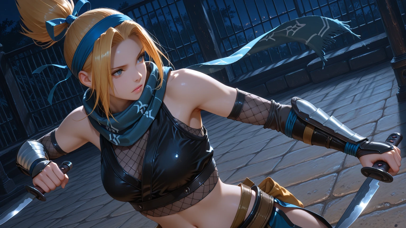 Sarah, blue eyes, very long hair, (most beautiful woman:2.0), (toned arms:1.4), (shiny skin:1.2), (skinny girl:1.5), (blonde hair:1.2), high ponytail, (detailed hair streaks:1.3), (armpit dirty:1.3), (free flowing hair streaks:1.3), floating hair, , Shoulders , (arms :1.3), (medium breasts:1.3), (curvy figure:0.7), (hands behind back:1.4), (red lipstick:0.9), (tight blue :1.1), belt ,(sleeveless:1.6), zipper, boots, high heels, earrings, (short fingerless gloves:1.4), BREAK masterpiece, 1 girl, RAW photo, (best quality:1.2), extremely delicate beautiful, very detailed, 2k wallpaper, amazing, fine details, extremely detailed CG Unity 8k wallpaper, super detailed, high resolution, (beautiful detailed girl:1.2), perfect , (shiny clothes:0.6), (big smile expression:1.2), (upper body:0.5), (Realistic, Photorealistic:1.0), (thin nose:1.2), (face focus:1.3), high nose bridge, (blue clothes:1.2)
