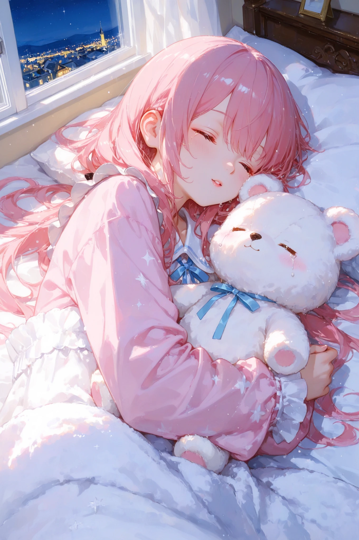 Close-up of an 18-year-old noble daughter joyfully receiving a golden wristwatch from her father
focus on daughter's delighted face, large round golden eyes, straight long golden hair, smooth fair skin, subtle smile
daughter holds the golden wristwatch with both hands, front visible
realistic anime style
BREAK
watch detail: small, delicate women's wristwatch, round dial, gold bezel, thin gold strap, elegant and refined, not overly ornate
father's hand reaching in to give the watch, soft lighting highlighting metal and hand details
BREAK
warm indoor light, soft bokeh background, subtle hints of luxurious medieval-style room, wooden furniture, tapestries
ethereal realism, high detail facial expressions and hands, watch gleaming subtly
BREAK
quality enhancement: ultra-detailed, ultra-realistic textures, cinematic lighting, sharp focus on face, watch, and hands, realistic reflections, intricate fabric folds, high resolution, photorealistic skin and hair
BREAK
negative prompt: deformed , extra limbs, low detail, messy background, harsh shadows, unnatural proportions, blurred faces, modern elements