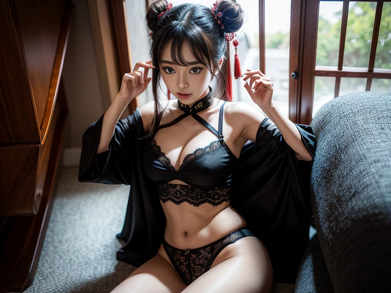 Black lace pajamas，Held by a handsome guy