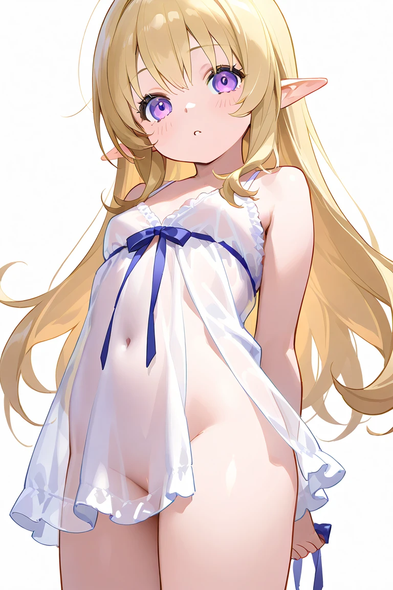 cute、black room background、White hair ornament　White bangles　White leg band　 ((((Completely ))))　 (((NSFW)))　(((Long straight blonde hair))) (((Toddler girl))) (((5 years old))) 　whole body　smile　I can see your crotch　I can see your chest　Asshole　vagina　sheer white wedding dress　Elegant and  pose　Long limbs((whole body))((High heels))