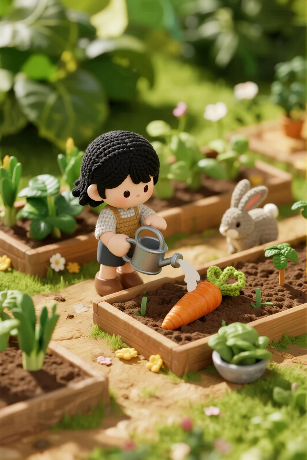 create adult woman with light brown skin long straight black hair wearing square glasses brown and white leopard dress and black slippers practicing gardening creative style pixar disney 3d realistic drawing 