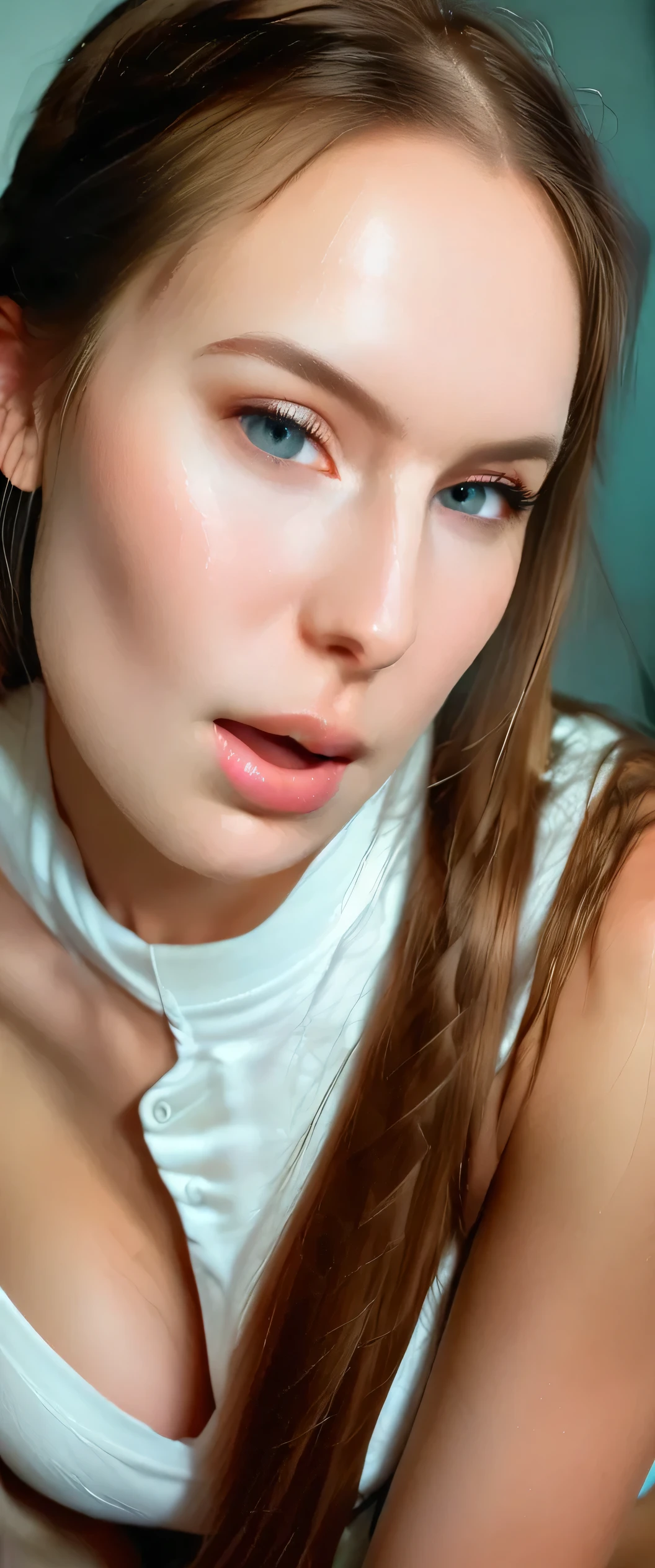 a detailed, high-quality photorealistic 3d render of a sensual (cunnilingus) scene, with a close-up view of a woman's vulva and a person's mouth and tongue engaging in intimate oral stimulation, against a blurred background with soft lighting, warm color tones, and an erotic, romantic atmosphere, in the style of a fine art portrait photo,anatomically correct,rough sex