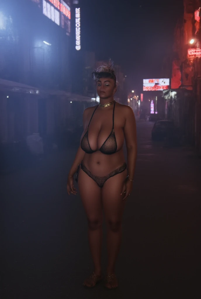 A beautiful mature older curly haired Colombian lady busty curvy dressed in lingerie boxing a kangaroo  in Times Square 