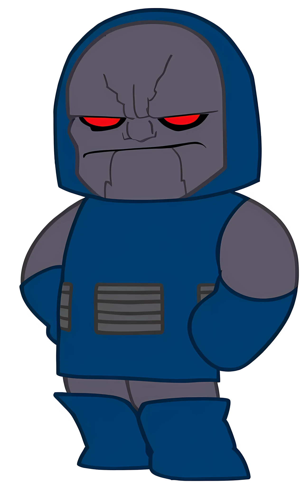 A rocky-skinned alien, olhos vermelhos, wearing a dark blue suit (DARKSEID FROM DC COMICS GHIBI VERSION)