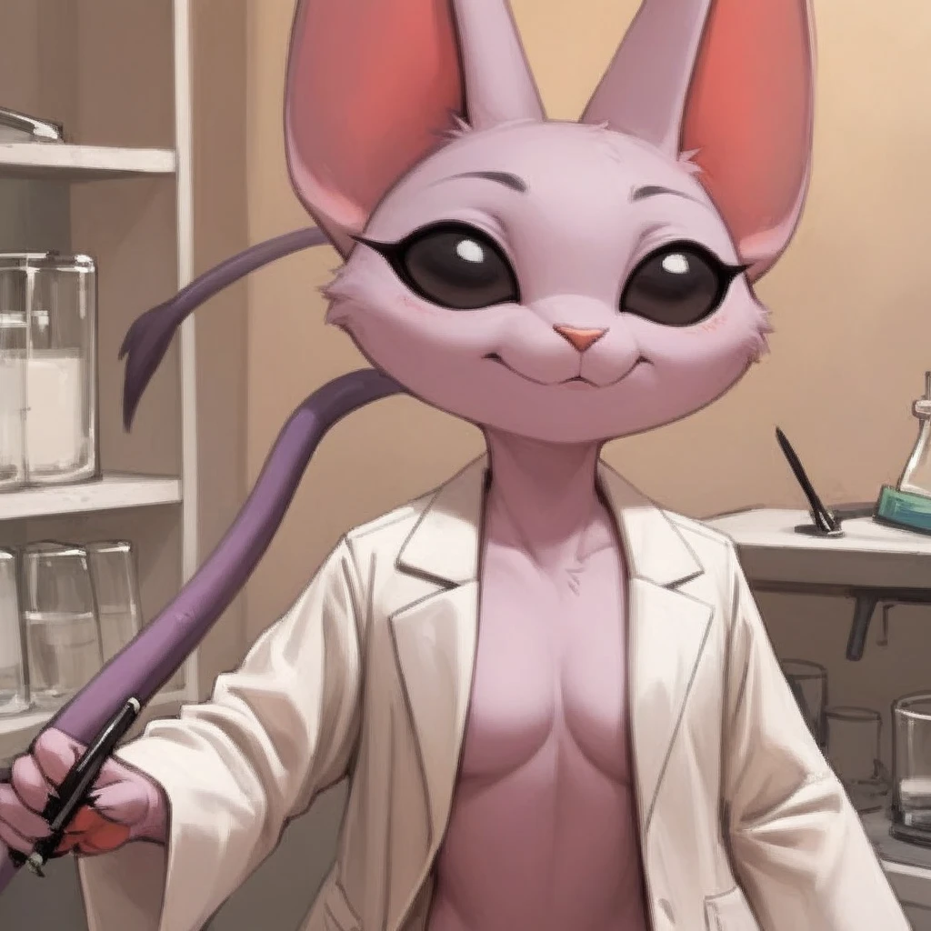 ((((black :1)))) bikini((made by zackary911:1 art style)), ((adorable cute sad cat face)), (colors her skin and face purple:1), focus on the female furry cat, ((small and tiny cat female body)), ((superiority and perfect body) ), ((female bald cat face dressed only in a white scientist's lab coat and a black  :1)), ((no hair anywhere on her body, no skin, total baldness, baldness:1)), masterpiece, Best quality, purple body and face color, a furry and feminine woman is a cute cat with purple hair, orange cat tongue, no hair anywhere on her body, pink cat nose, , big thighs, big tits and natural, big breasts, ((Hourglass figure)), (1.4), huge , thick, thick body, sexy massive female, Perfect body, big breasts, big ass, Perfect body, masterpiece, Best quality, full figure, voluptuous SEXY body, smooth. Perfect, athletic body, purple , large oval eyes with black sclera and white pupils, orange tongue, ((purple inside her cat ears)), light pink cat nose, black and white eyes, ((long tail of dark purple color)), purple , ((completely smooth face)), ((violet female sphinx cat face)), ((sphynx cat head)), orange cat tongue, adorable face, ((Cute face)), voluptuous cat woman, ((white scientist lab coat)), furry cat with an happy face expression, ((very sad face)), sad face, venus Perfect body, ((only 2 cat ears Normal purple, no hair on the head:1)), purple , completely, high quality, masterpiece, adorable and sexy, Beautiful adorable Perfect body, violet color of the body and the face, big black eyes with white iris, cat mouth, cat teeth, bald body, on a romantic date, ((made by art style zackary911:1)