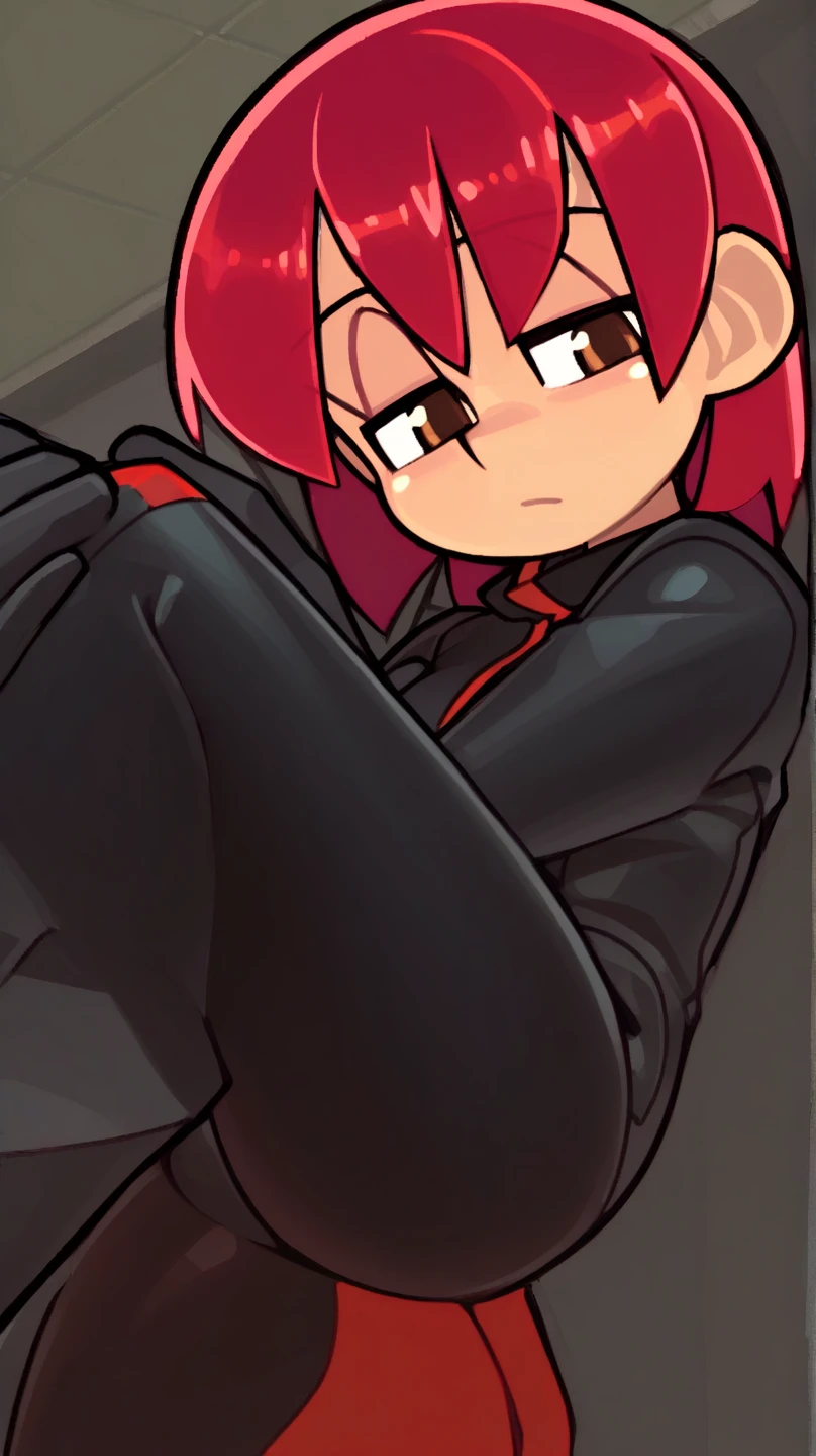 (masterpiece, top quality, best quality, highly detailed:1.2), (1girl), (solo), semi-realistic, photo of a cute and sexy catgirl standing and peeing on the ground, peeing self, having an accident, beautiful medieval town, outdoor, standing, ((pee stream)), (pee puddle), pee stain, wet pants, beige skintight pants, black high-heeled boots, indigo cloak, dark red sleeveless blazer, no bra, blush, trembling, embarrassed, angry, golden cat bell collar, ruby ring, red lipstick, red hair, red cat ears, red cat tail, yellow cat eyes, cat claws