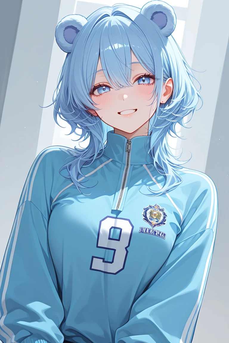score_9, score_8_up, score_7_up, score_6_up, score_5_up, score_4_up, 1girl, sangonomiya_kokomi (genshin_impact), genshin_impact, large , collarbone,  focus, floox style, \\\\\  jacket,, , blue jacket, blue track suit,, sportswear, standing, track jacket, blue track pants, track suit, \\\\\ steam, steaming body, sweat,, rating_, high resolution, deep breath, head out of frame, grey background, solo, 