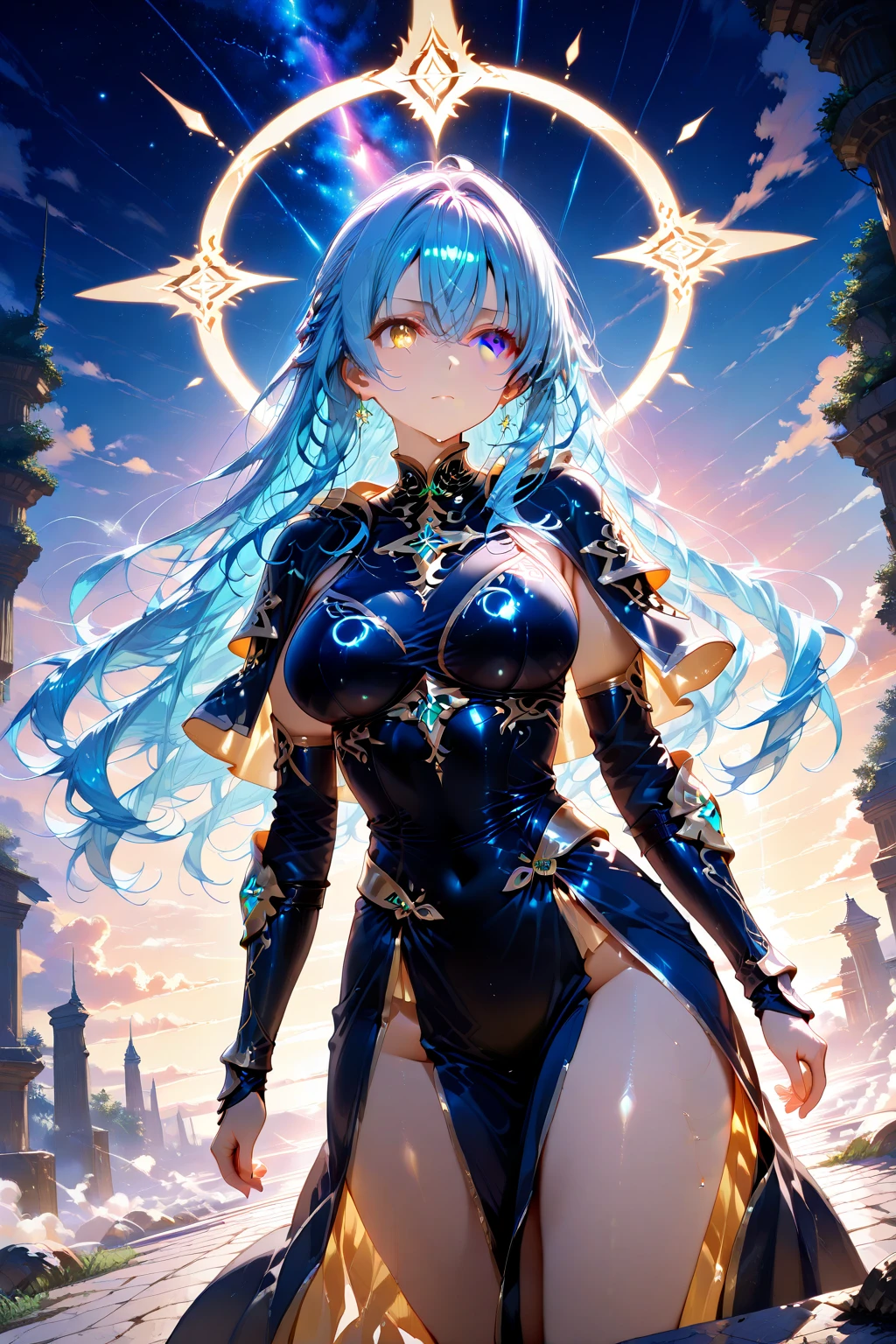 rimuru tempest, blue long hair, yellow eyes, nofilter, 1girl, best_quality, parameters__masterpiece, parameters__intricate details, parameters__highres, parameters__Ultra-detailed, cinematic light, (best illumination, detailed face, (best quality:1.2), beautiful detailed eyes, perfect ???????, ?????? face, 