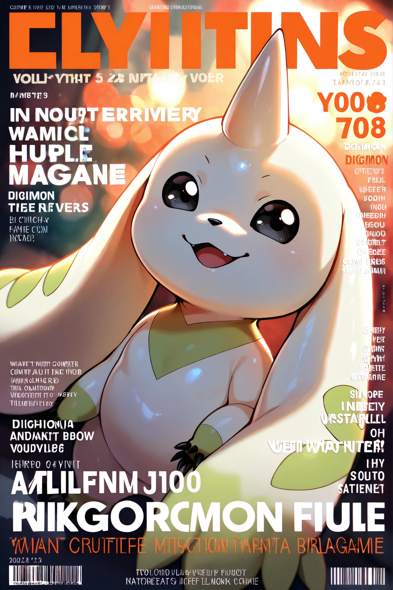 digimon tamers,terriermon, black eyes, claws,single horn, creature, digimon \(creature\),smile,open mouth, dynamic angle, portrait shot, looking at viewer, dynamic expression BREAK magazine cover,fake magazine cover,english text,cover,fake cover,price,cover page,text focus,barcode,dated, BREAK masterpiece, best quality, amazing quality, high resolution, ultra-detailed, newest, depth of field,bokeh, intricately detailed illustration, very awa, colorful, shiny skin,hyper-Detailed,