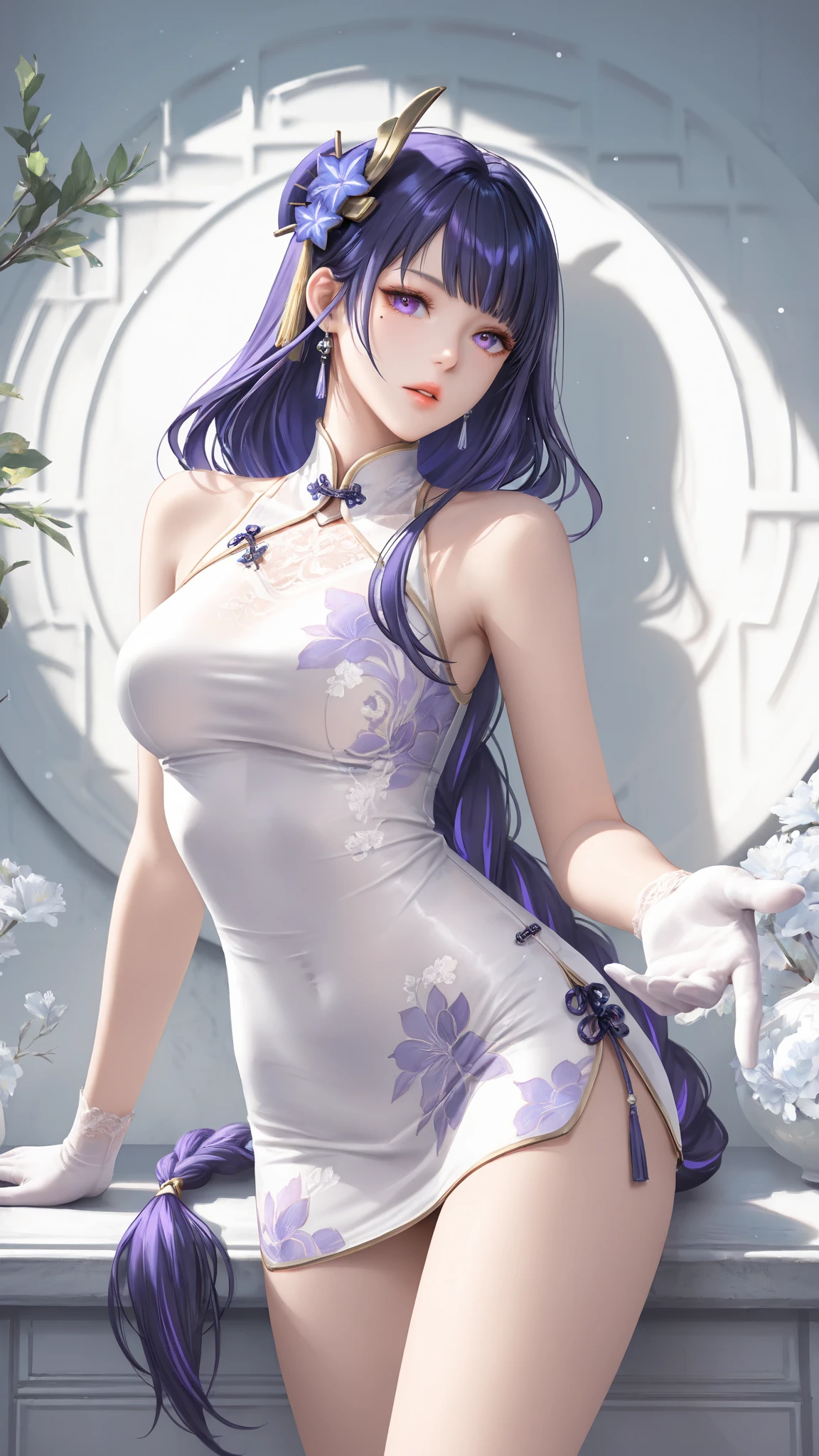 (official art, beautiful and aesthetic:1.2), (1girl:1.3),(fractal art:1.1),(colorful:1.1)(flowers:1.3),highest detailed,(zentangle:1.2), (shiny skin), (many colors:1.4), (earrings), silver hair, pink eyes, cat ears, long hair, happy face 