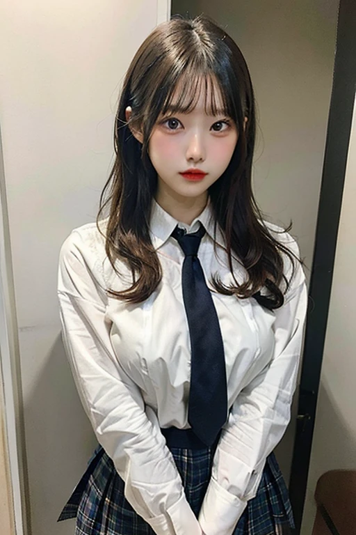 、first-class, masterpiece, High resolution, (Full body diagram from head to toe), front, frontComposition from slightly below, symmetry, 18 year old tall girl, alone, (whole body from head to toe), (small ), Unkempt brown hair, bangs, ((black tights)),( (black pantyhose)),(White luxury ), (sit with legs spread), (squatting pose), (Composition showing white ), (her legs spread、I can see white pants.), (I was made to sit on the floor with my ..), ((((M-shaped )))), thin legs, A very beautiful and tall 18 year old girl, (not wearing shoes), blush, shy big eyes, looking at camera, (((blazer uniform, plaid pleated skirt)))、Please sit across from me、((Vulgarity)),