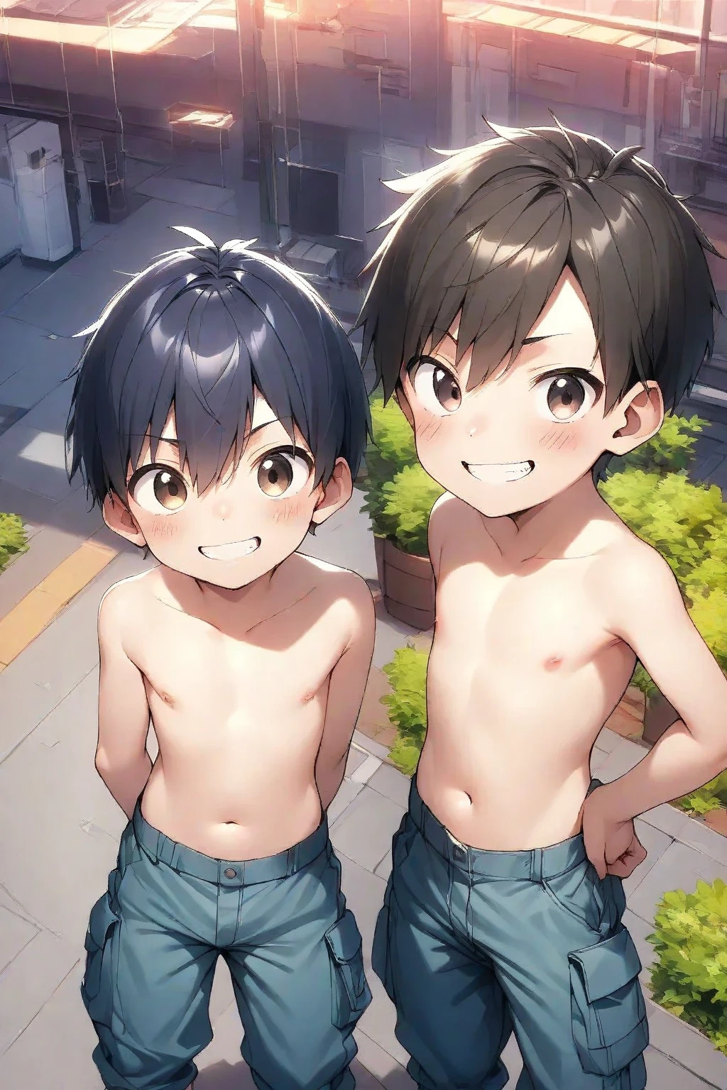  girl victory、A lot of close elementary school boys hugging each other、surround each other's face、(((Laughter and joy)))、in group photograph、Group Selfies、Night Tent