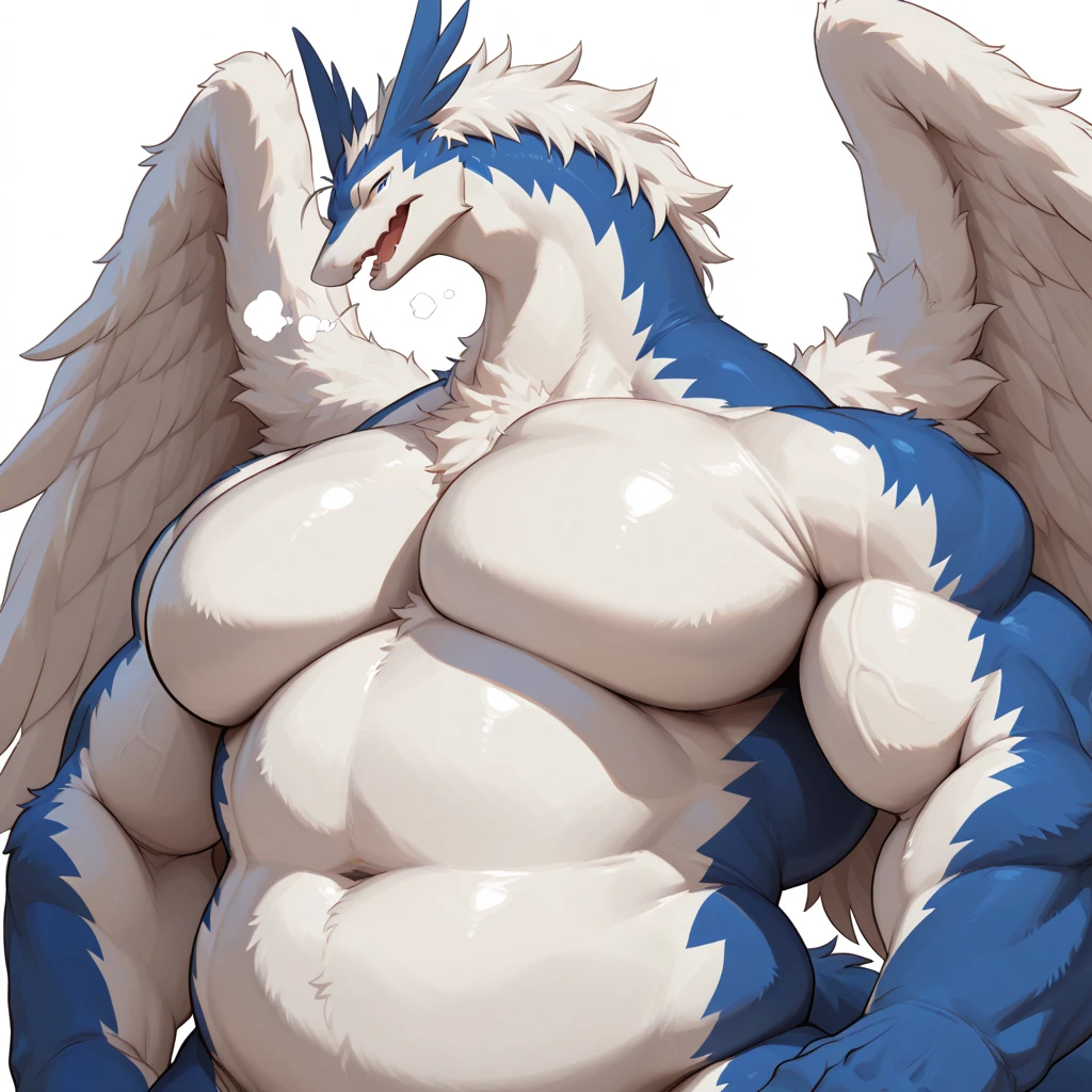 seth-iova, male, dragon; white background, fluffy tail, skyblue body, wolf nose, with wings, huge ???, fluffy body, huge cute, anthro