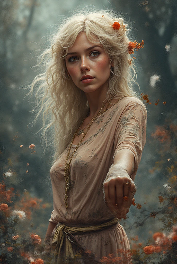 (masterpiece), cartoon, best quality,(photo_(medium):1.0), by Antonio J. Manzanedo, by Jeremy Lipking, lightning, in a surreal landscape, painting style with watercolor, Brushstrokes, black eyes,colorful,vibrant colors,1 ultra hot gorgeous European woman. Blonde hair. Casual clothes.