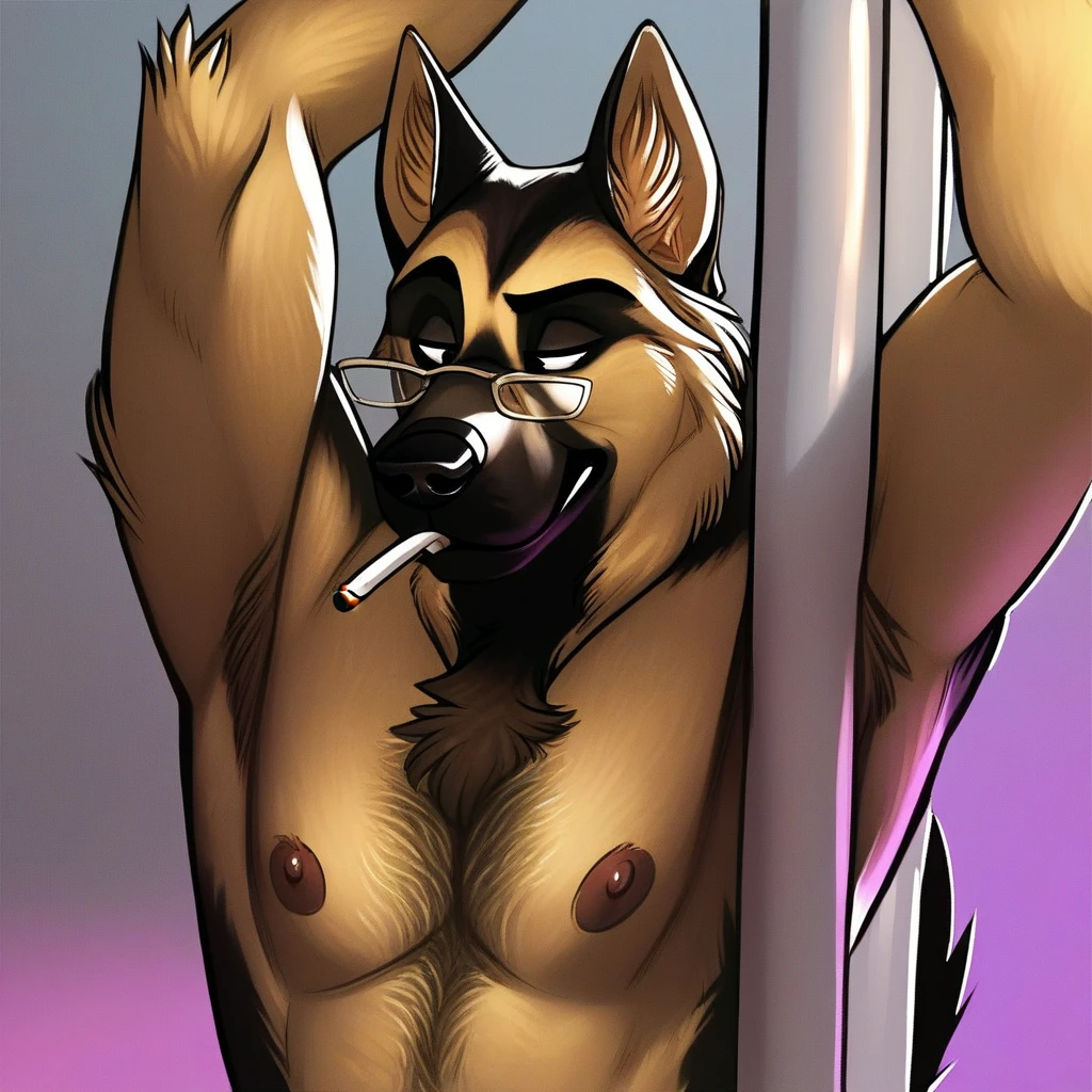 owen lorelei, muscular male, purple eyes, smile, (pose:1.3), (posing:1.3), (soft shading), 4k, hi res, ((detailed face, detailed)), (full body), by zackarry911, by zaush, (by personalami:0.5), looking at viewer, 1boy, bow, navel, ????, ???????, thighs, big long ?????, big ?????, ???????????, bowtie, armpits, stomach, wrist cuffs, black bow, detached collar, feet out of frame, thick thighs, ????????, abs, from below, squatting, male pubic hair, skin tight, black bowtie , pole, stripper pole, pole dancing, male playboy bunny,POV