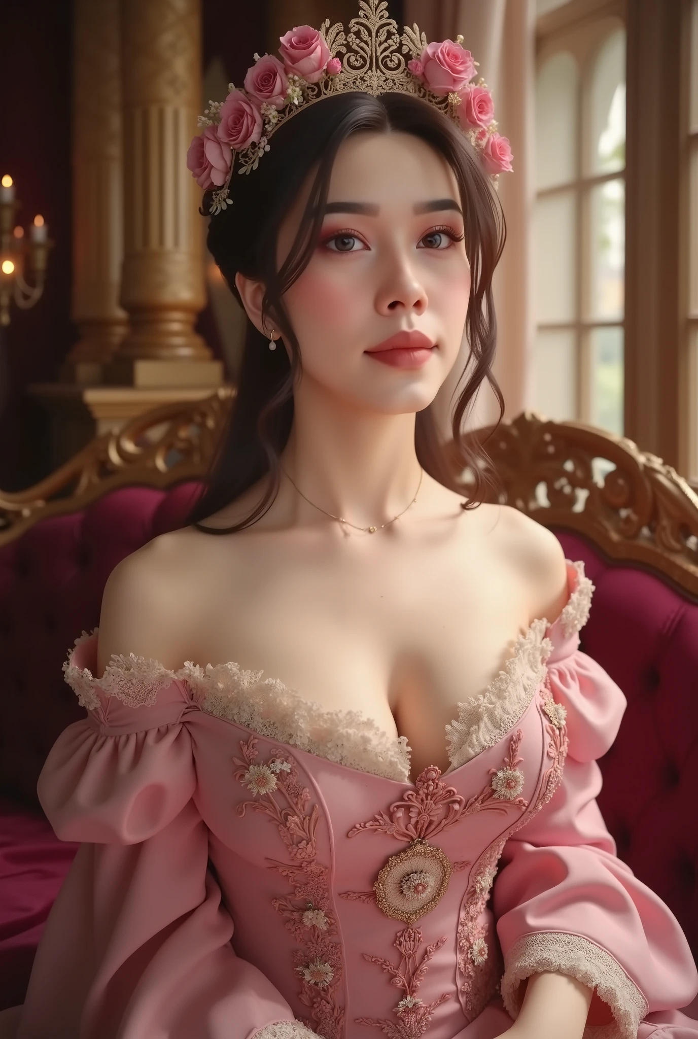 Beautiful aristocrat with large elegant, embodying old-fashioned class, sophistication, elegance, and also chastity, natural beauty. curved, thin waist, giant , lush , wide , Hip sway. Gorgeous Historically Accurate Victorian Dress. Greg Rutkowski, thomas kinkade, anime