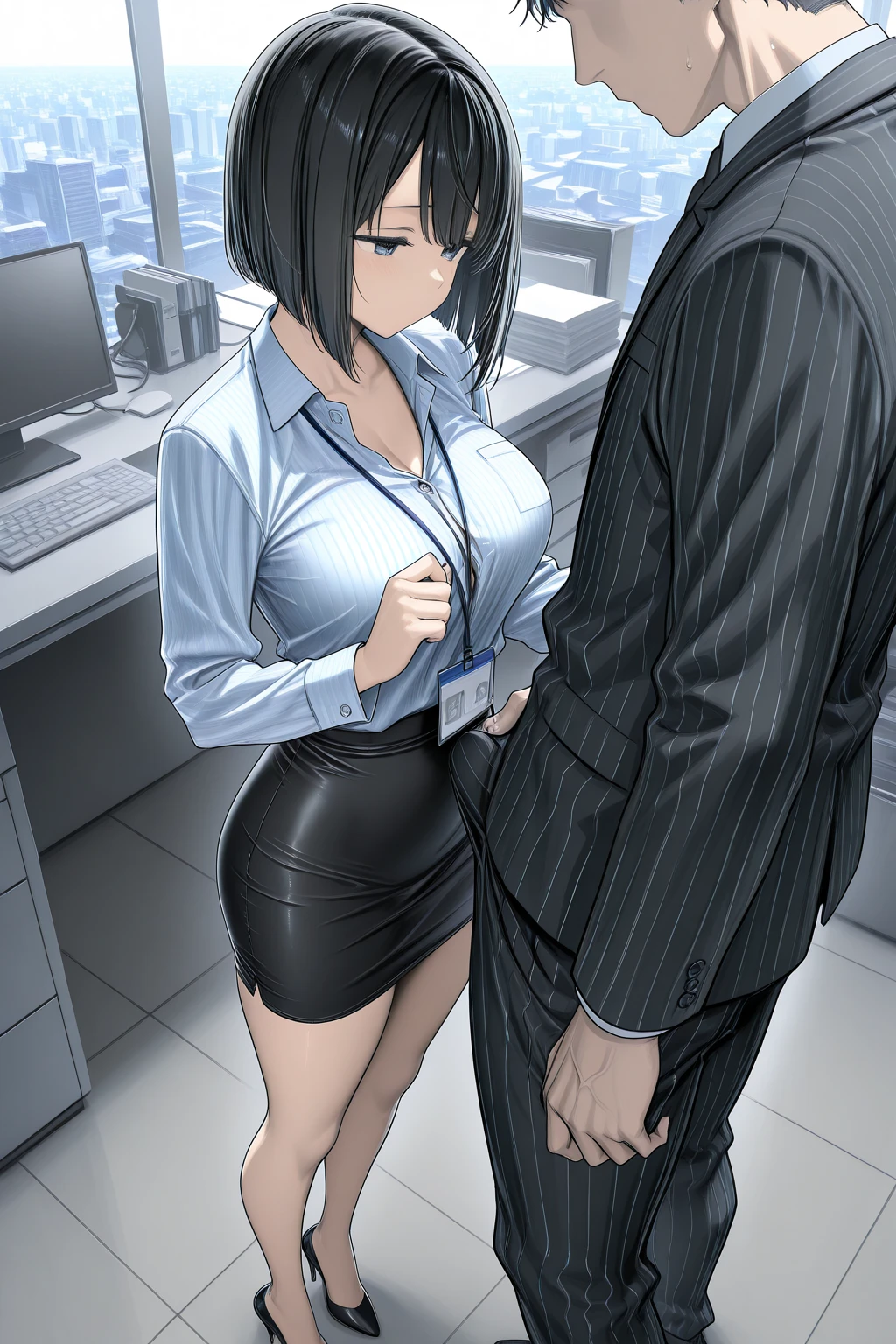 office lady、Data room、Waist-length hair tied in a high ponytail、Move the tick part to the side、Big ?????? beauty（Tall Woman, Slim figure, Firm ???????）、Estrus、?????? ???????????、Squat、A man grabs a girl's legs ???????????ＭLifting with ??????????、????? in ??????（The ????? reaches the uterus）Inserted（ＳＥＸ）、in the middle、 Dripping from the ??????、Showing ??????、Thin pubic hair、Open your jacket、Show your ???????、??????? ?????、Dripping saliva、Red cheeks、Dementia smile、close your eyes、A close-up look at thighs from a low angle、??????、Cowboy Shot、Front facing,Realistic photos、、????、、Front tucked up、From below、??????、