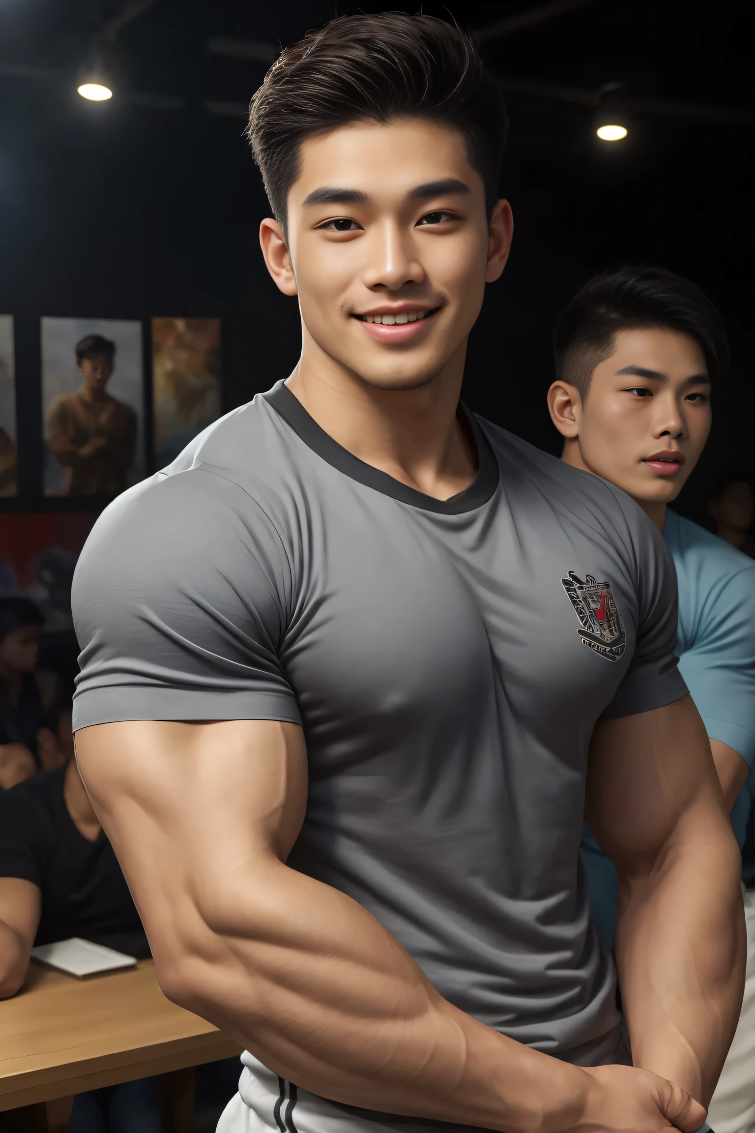 There is only one handsome Asian actor in the picture，30 years old，Tall and handsome, Toned body，short hair, O-Shaped Beard，Perfect body, Dark skin，Glowing skin，Smooth skin，The body is hairless，Muscle bulge, Muscular, Very large pectoral muscles，Very sexy abdominal muscles，Very well-developed leg muscles，Huge concave and convex area，Brightens oily skin，Wearing a gold leather shiny ，Handsome face， Correct and accurate male body proportions, Stand among the flowers。
