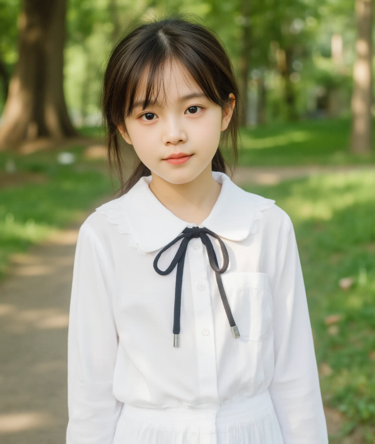 elementary school girl　Smiling　Parks　Short Height　dark haired　Babyface　young　mysterious　cute
