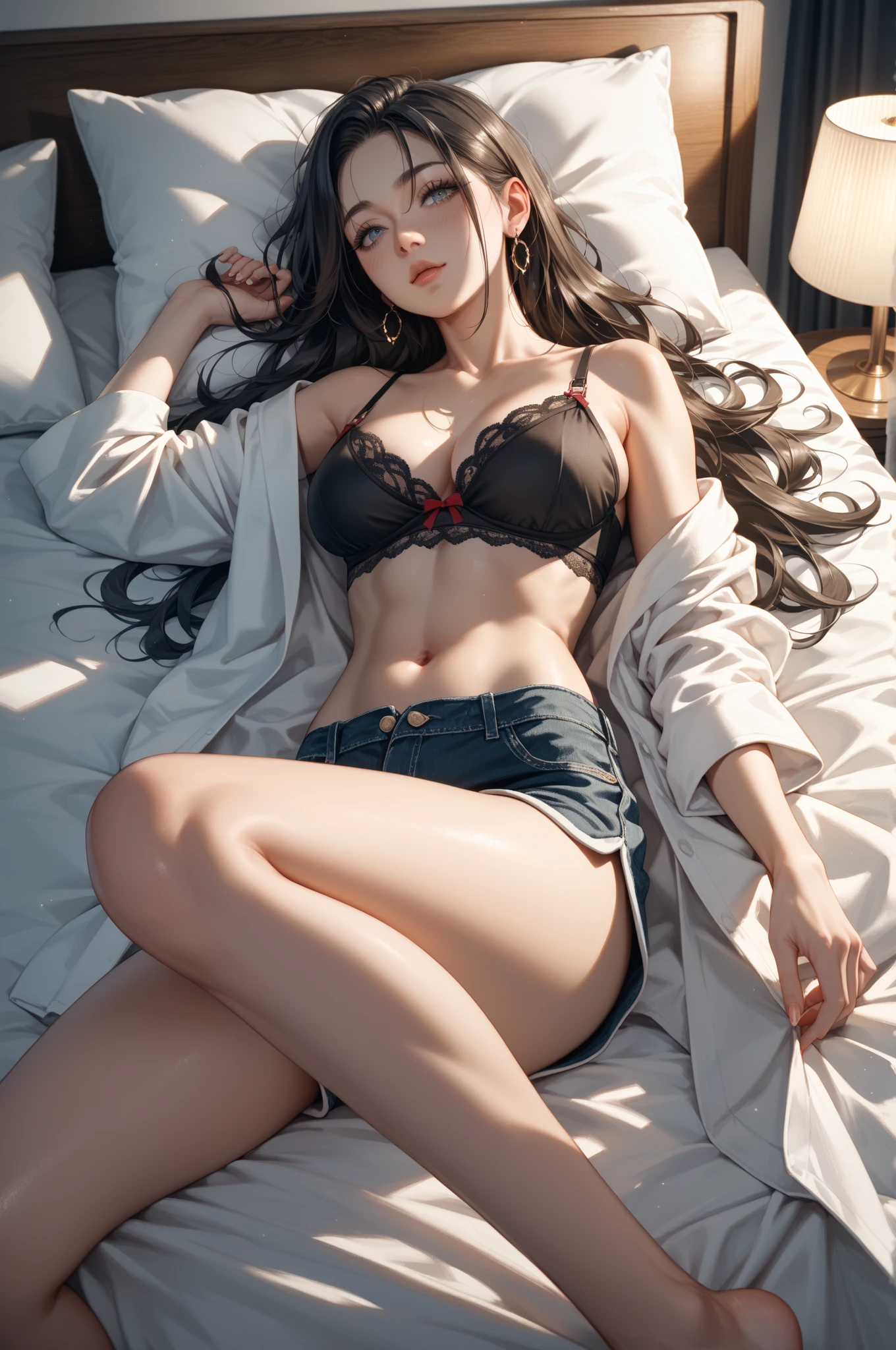 Mulher,semi nua,peitos enormes,deitada na cama,pernas em v,ultra qualidade